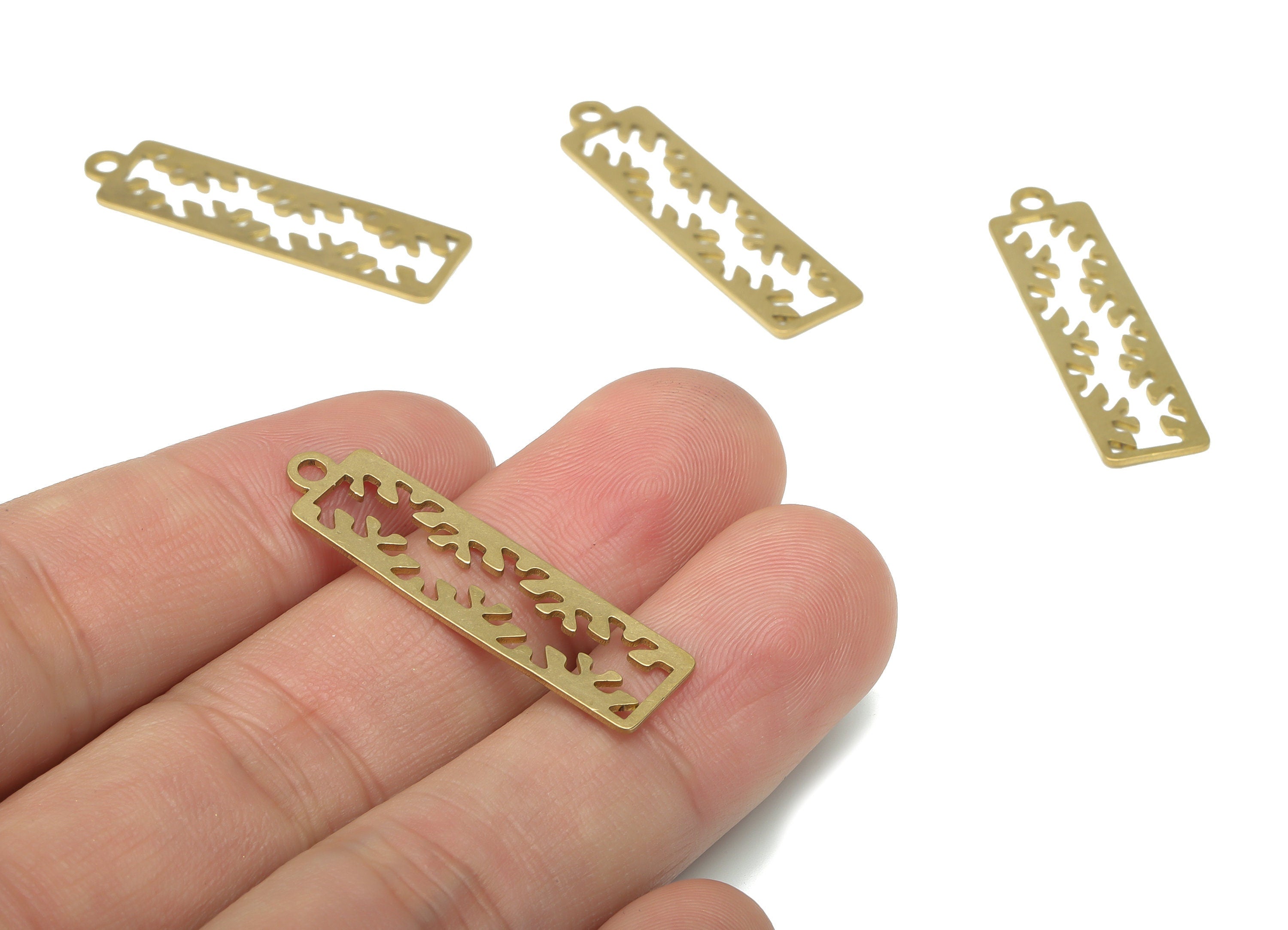 Brass Rectangle Botanical Earring Charms - Raw Brass Rectangle Pendant - DIY Jewelry Making Supplies - 34.77x9.2x0.6mm - PPA2741 - DOMEDBAZAAR