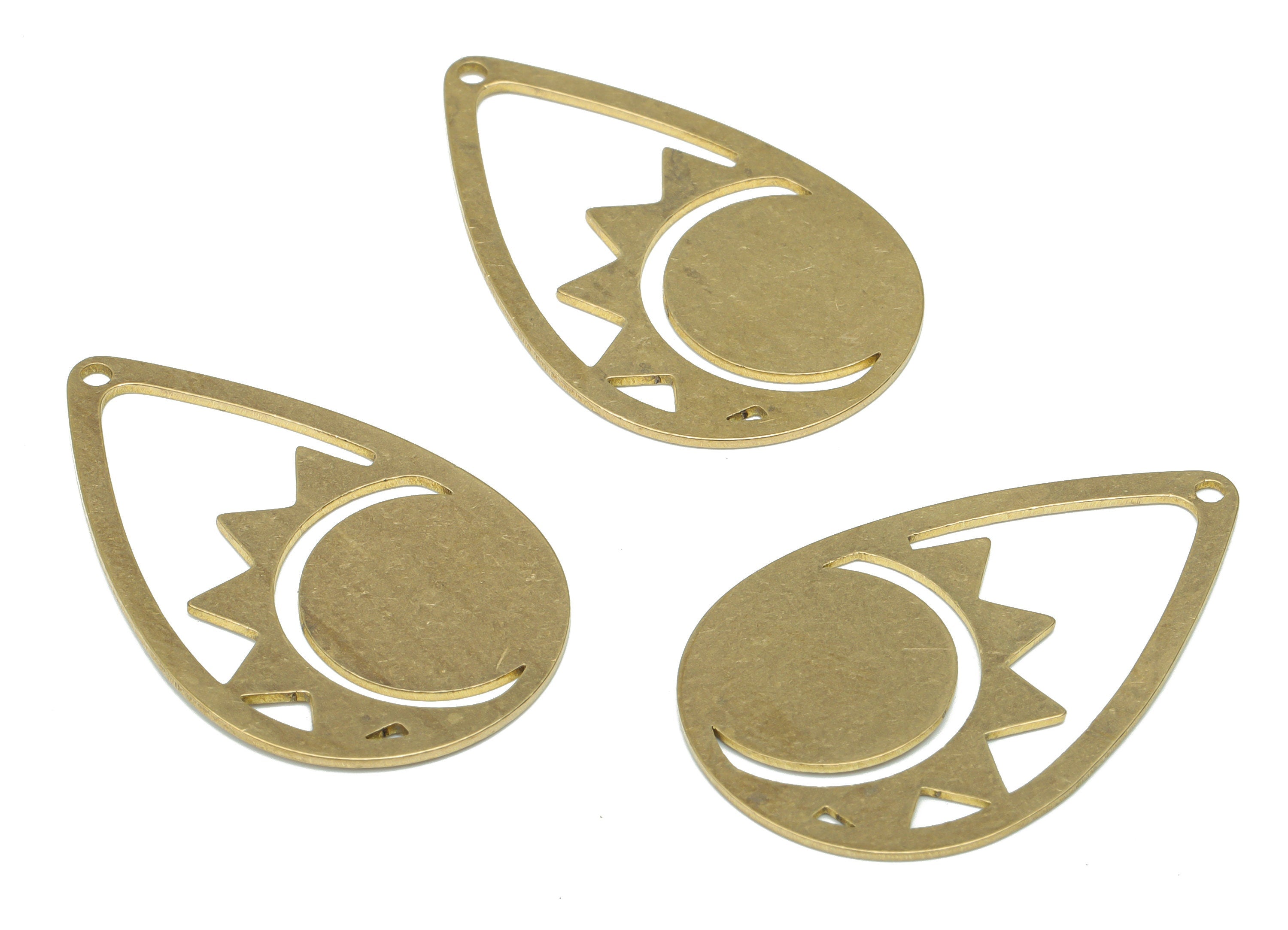 Brass Drop Sun Earring Charms - Raw Brass Sun Drop Pendant - DIY Jewelry Making Supplies - 34.35x21.59x0.64mm - PPA3068 - DOMEDBAZAAR