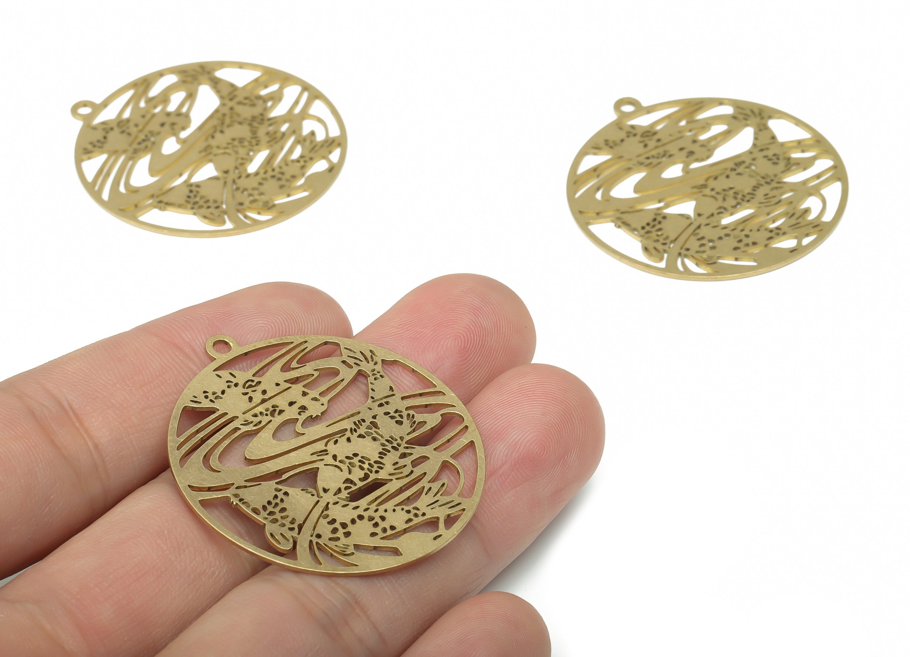 Brass Round Bubble Carp Earring Charms - Raw Brass Bubble Fish Circle Pendant - DIY Jewelry Making Supplies - 39.76x36.63x0.64mm - PPA2817 - DOMEDBAZAAR