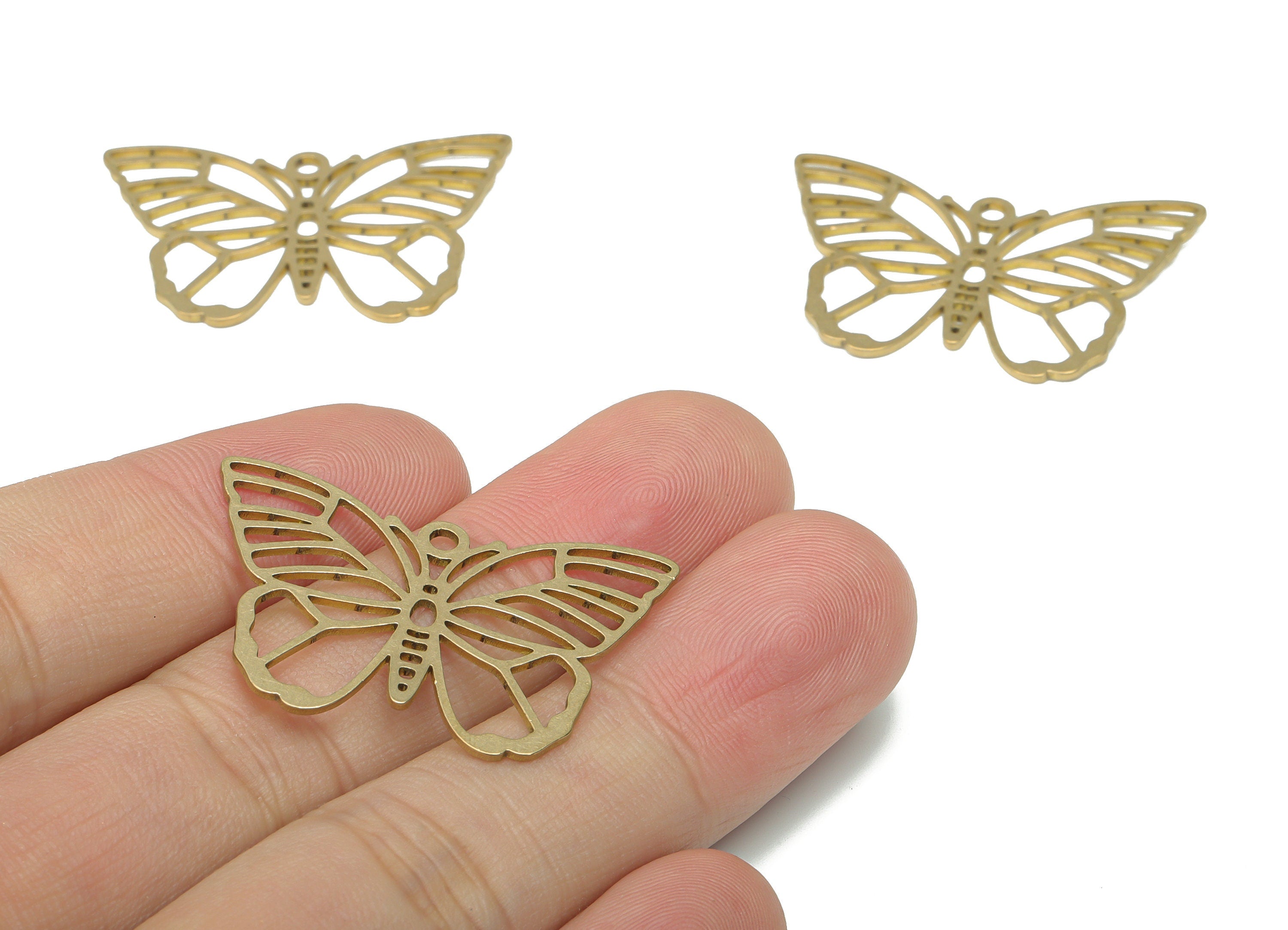 Brass Hollow Butterfly Earring Charms - Raw Brass Butterfly Pendant - DIY Jewelry Making Supplies - 34.81x23.32x0.74mm - PPA3089 - DOMEDBAZAAR