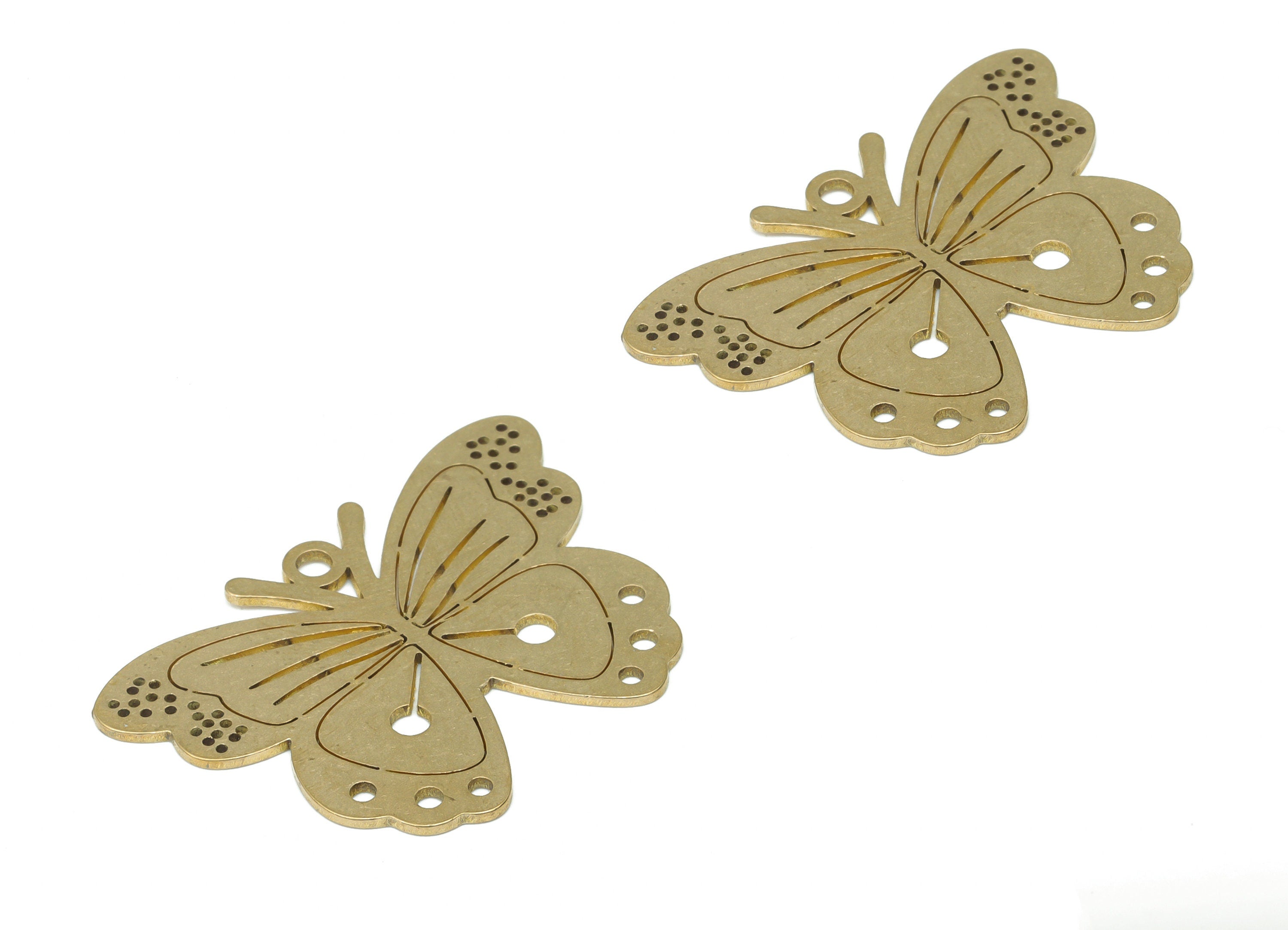 Brass Bubble Butterfly Earring Connectors - Raw Brass Butterfly Pendant - DIY Jewelry Making Supplies - 34.74x24.45x0.76mm - PPA3213 - DOMEDBAZAAR
