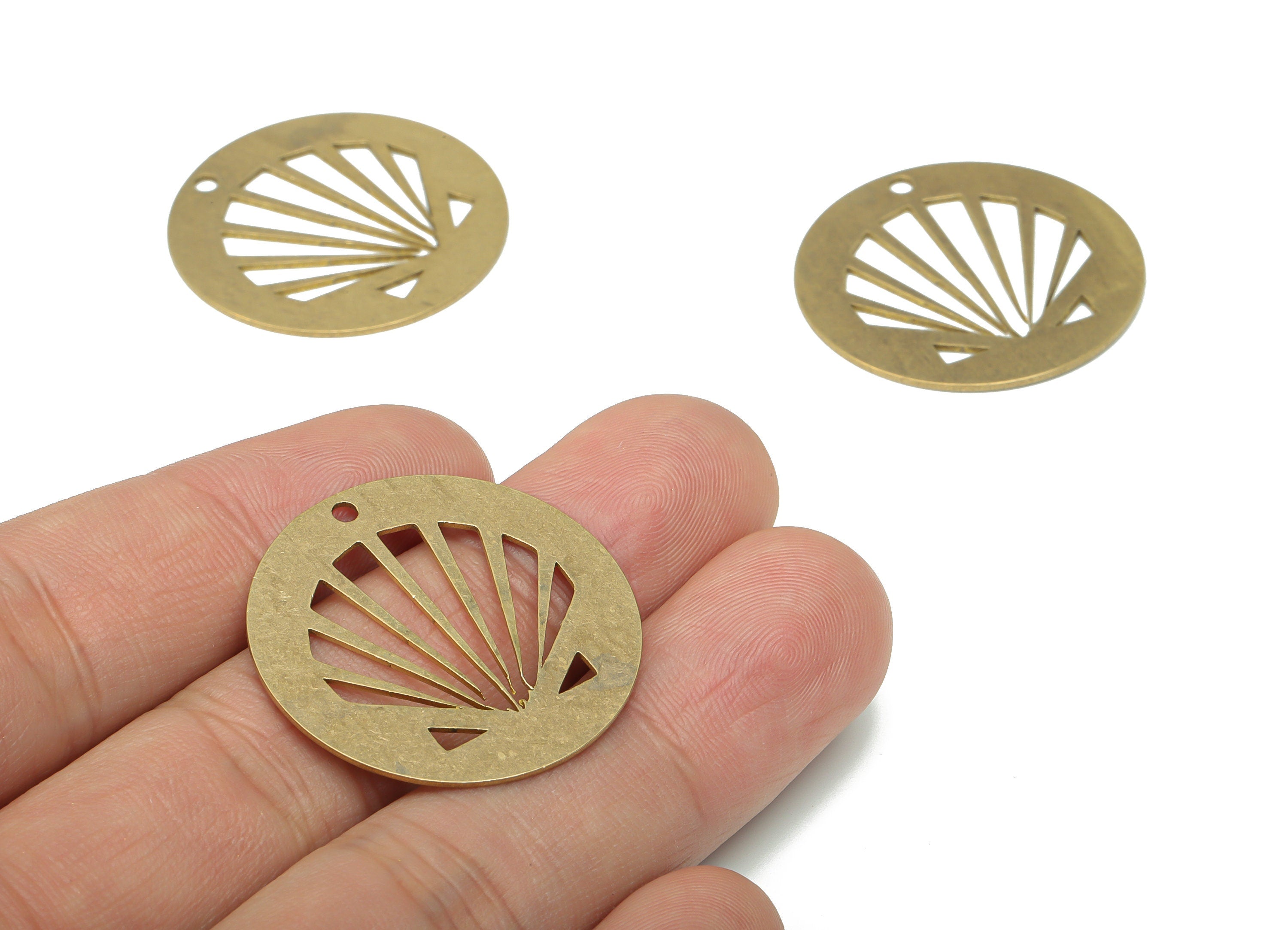 Brass Round Fan Earring Charms - Raw Brass Fan-Shaped Circle Pendant - DIY Jewelry Making Supplies - 29.93x29.93x0.63mm - PPA2890 - DOMEDBAZAAR