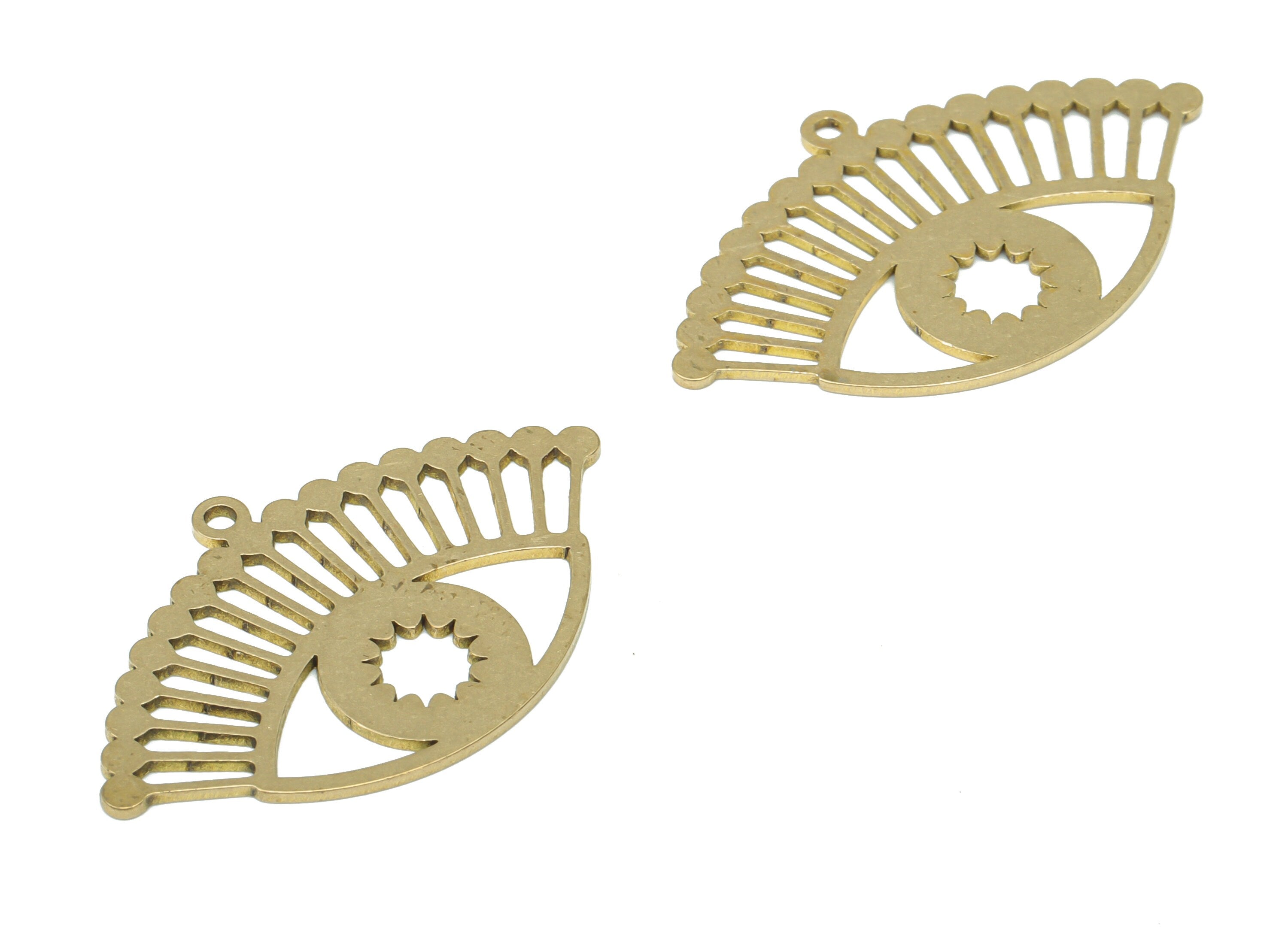 Brass Sun Eye Earring Charms - Raw Brass Beads Eyelash Pendant - DIY Jewelry Making Supplies - 34.73x21.61x0.74mm - PPA3192 - DOMEDBAZAAR