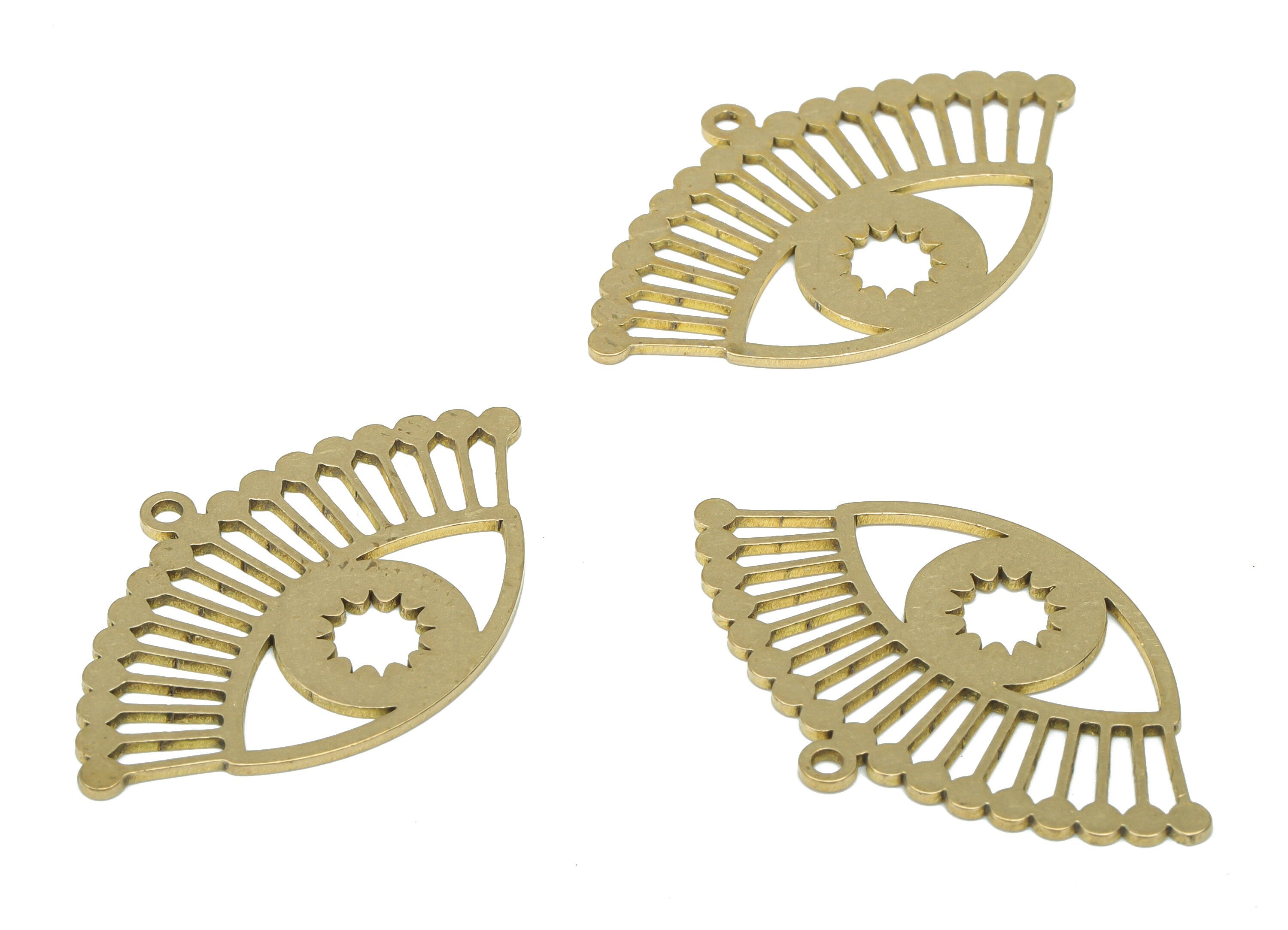 Brass Sun Eye Earring Charms - Raw Brass Beads Eyelash Pendant - DIY Jewelry Making Supplies - 34.73x21.61x0.74mm - PPA3192 - DOMEDBAZAAR