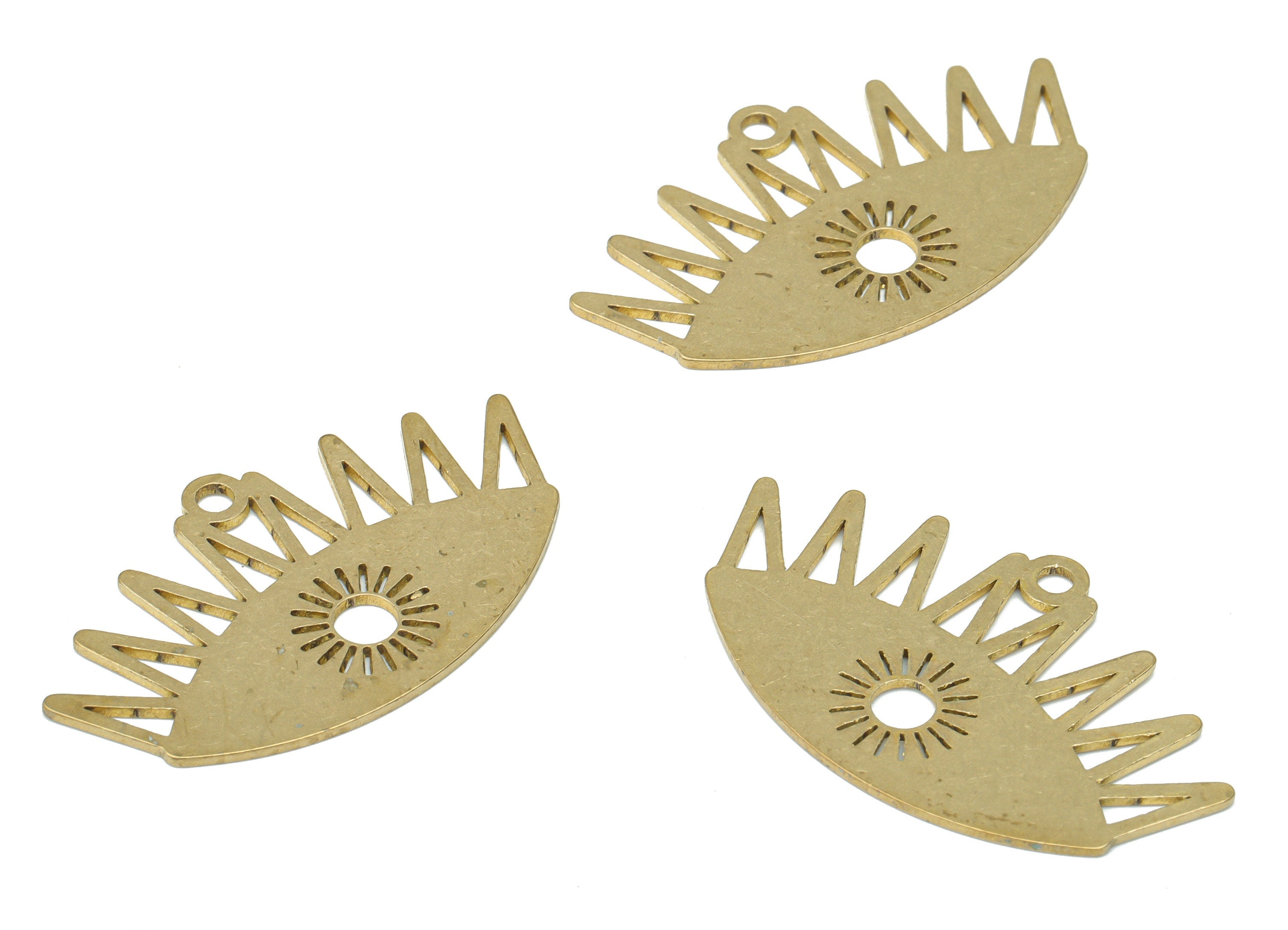 Brass Sun Eye Earring Charms - Raw Brass Triangles Eyelash Pendant - DIY Jewelry Making Supplies - 34.67x20.34x0.75mm - PPA3195 - DOMEDBAZAAR