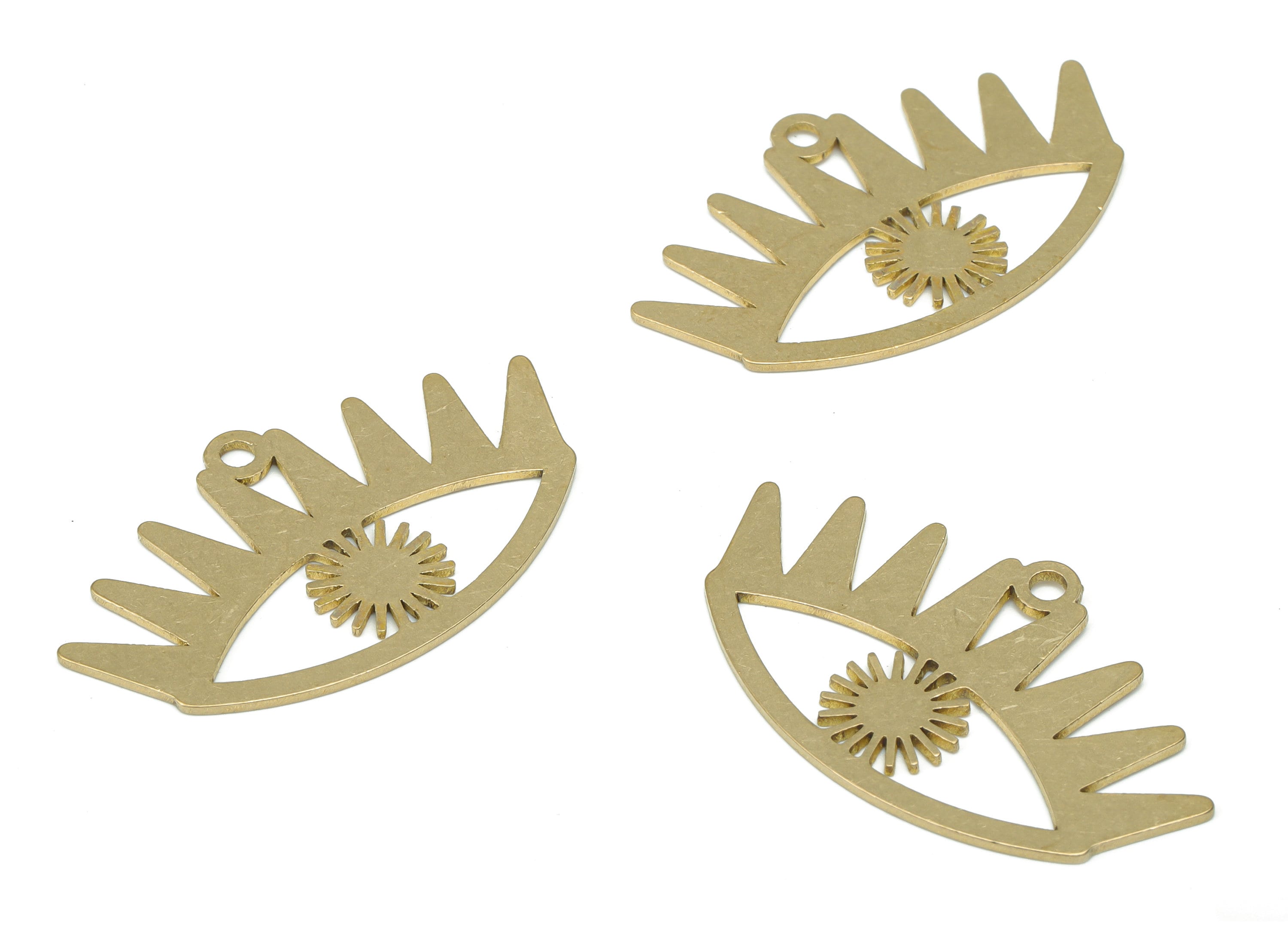 Brass Sun Eye Earring Charms - Raw Brass Triangles Eyelash Pendant - DIY Jewelry Making Supplies - 34.53x20.34x0.75mm - PPA3196 - DOMEDBAZAAR
