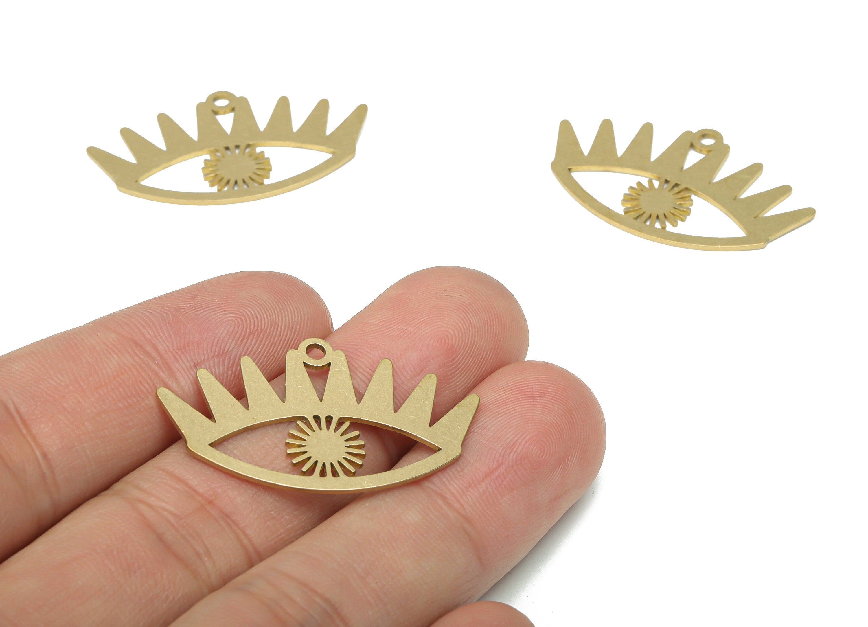 Brass Sun Eye Earring Charms - Raw Brass Triangles Eyelash Pendant - DIY Jewelry Making Supplies - 34.53x20.34x0.75mm - PPA3196 - DOMEDBAZAAR