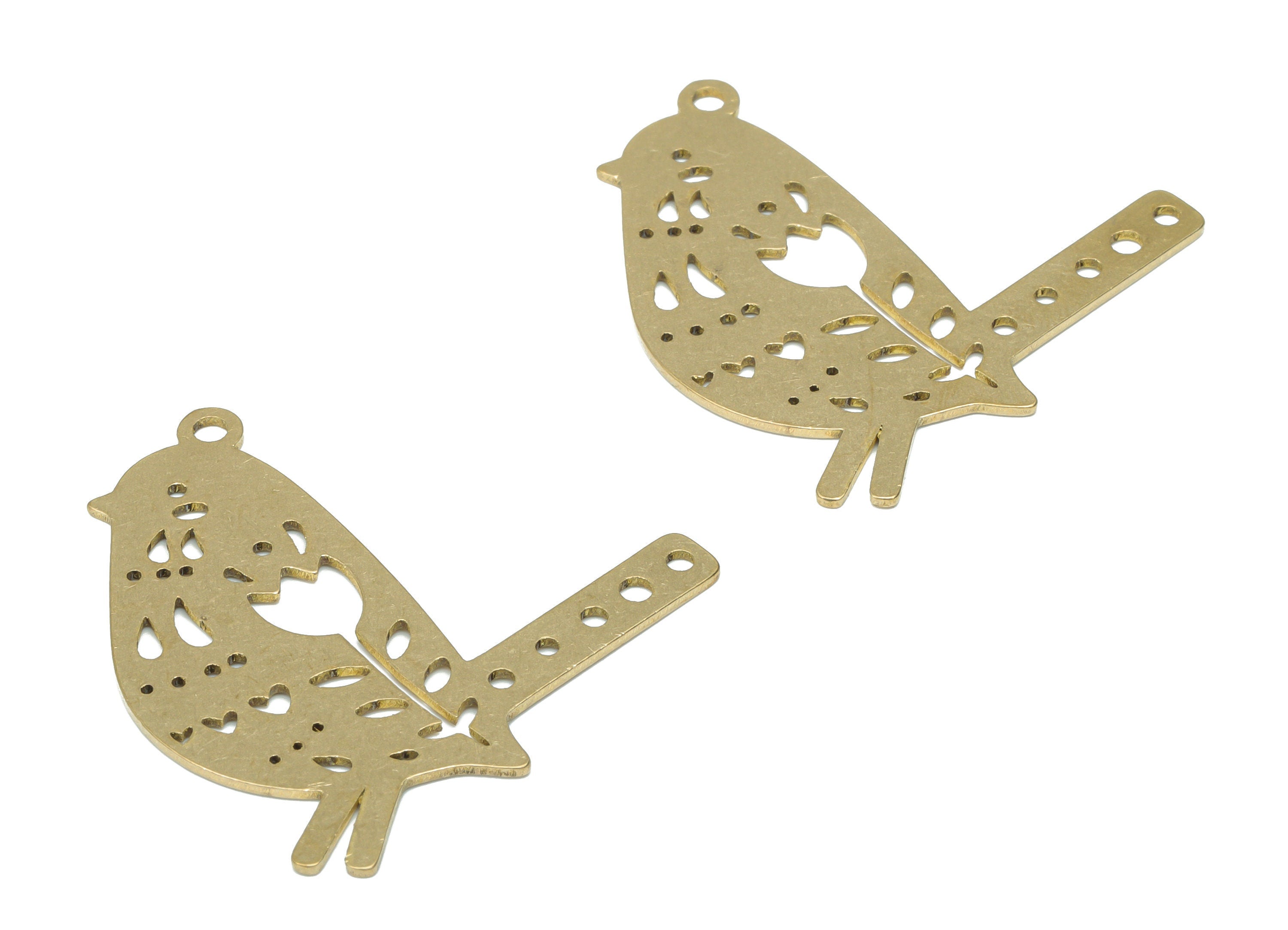 Brass Bubble Bird Heart Earring Charms - Raw Brass Flower Drop Bird Pendant - Sparrow Charm - Jewelry Supplies - 32.95x31.11x0.7mm - PPA3224 - DOMEDBAZAAR