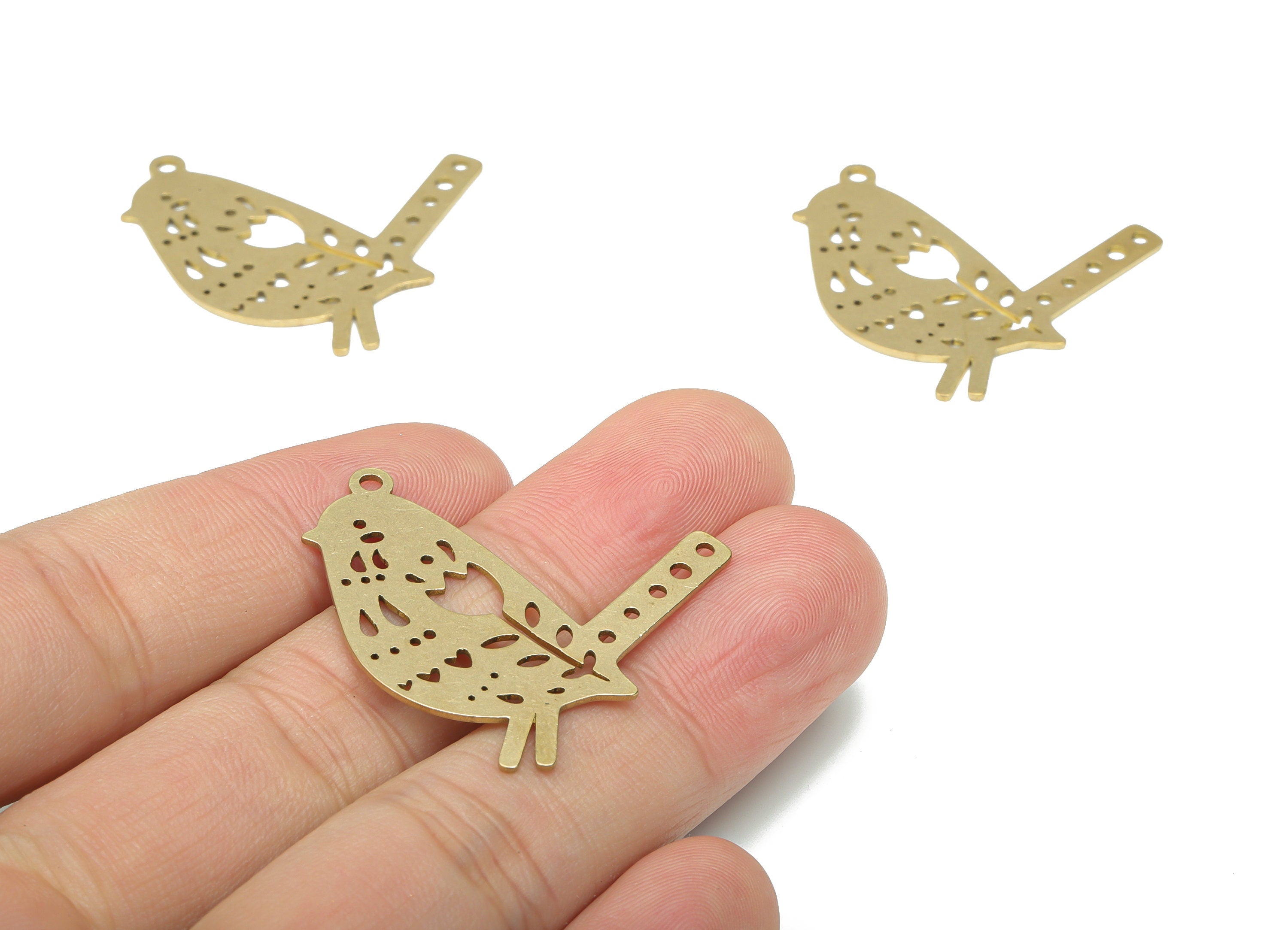 Brass Bubble Bird Heart Earring Charms - Raw Brass Flower Drop Bird Pendant - Sparrow Charm - Jewelry Supplies - 32.95x31.11x0.7mm - PPA3224 - DOMEDBAZAAR