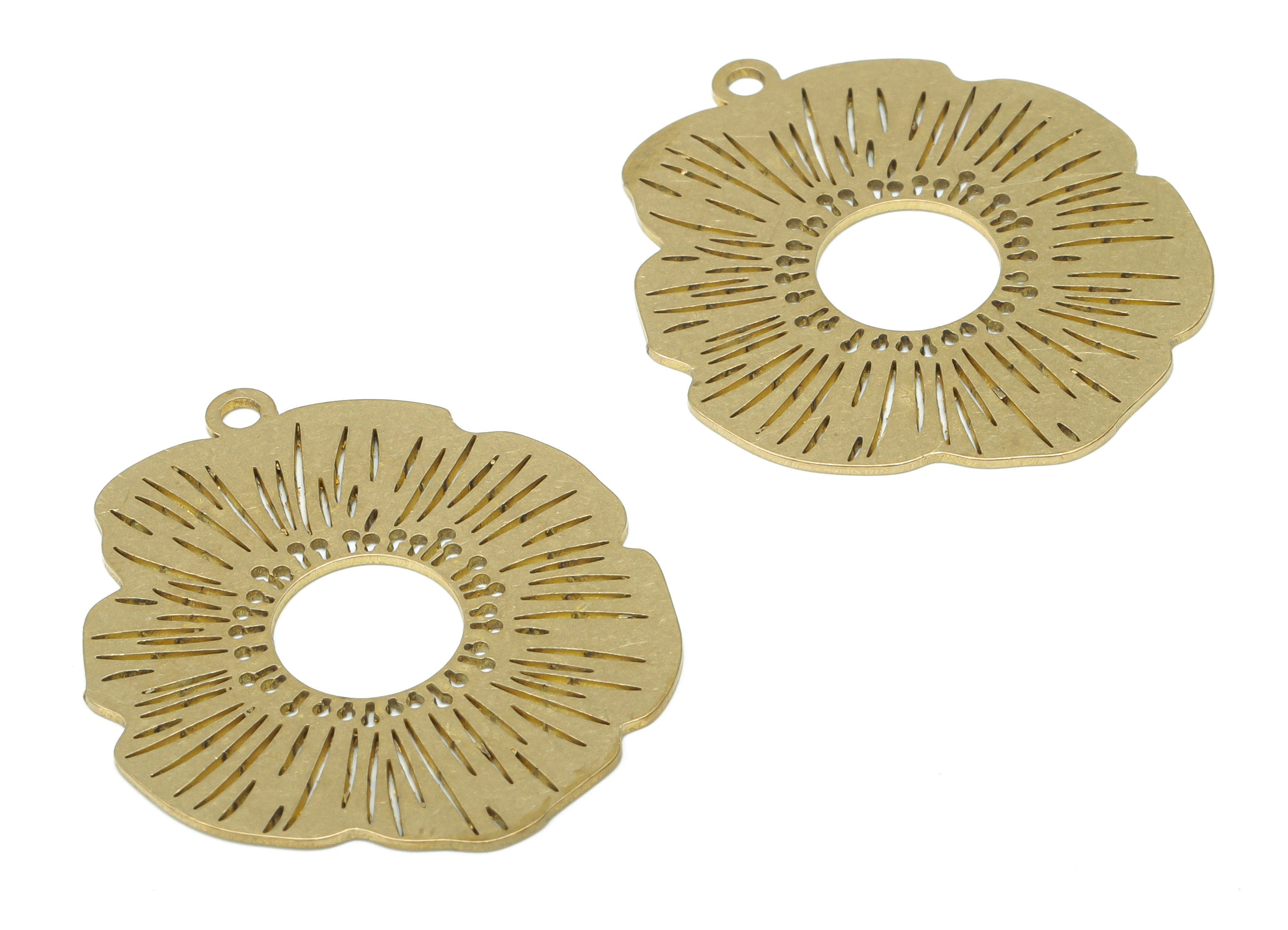 Brass Flower Earring Charms - Raw Brass Geometry Pendant - DIY Jewelry Making Supplies - 34.84x29.86x0.67mm - PPA3221 - DOMEDBAZAAR