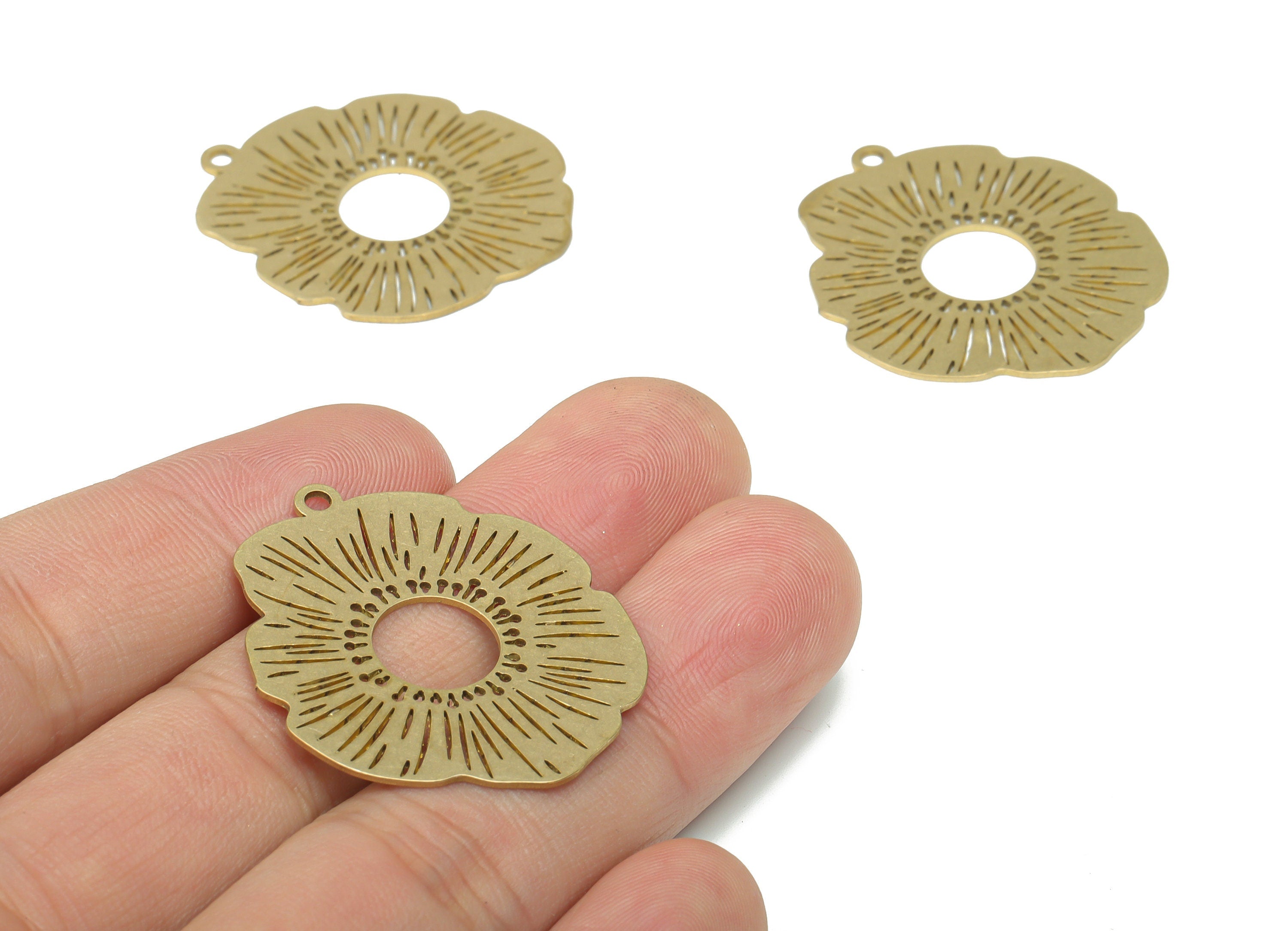 Brass Flower Earring Charms - Raw Brass Geometry Pendant - DIY Jewelry Making Supplies - 34.84x29.86x0.67mm - PPA3221 - DOMEDBAZAAR
