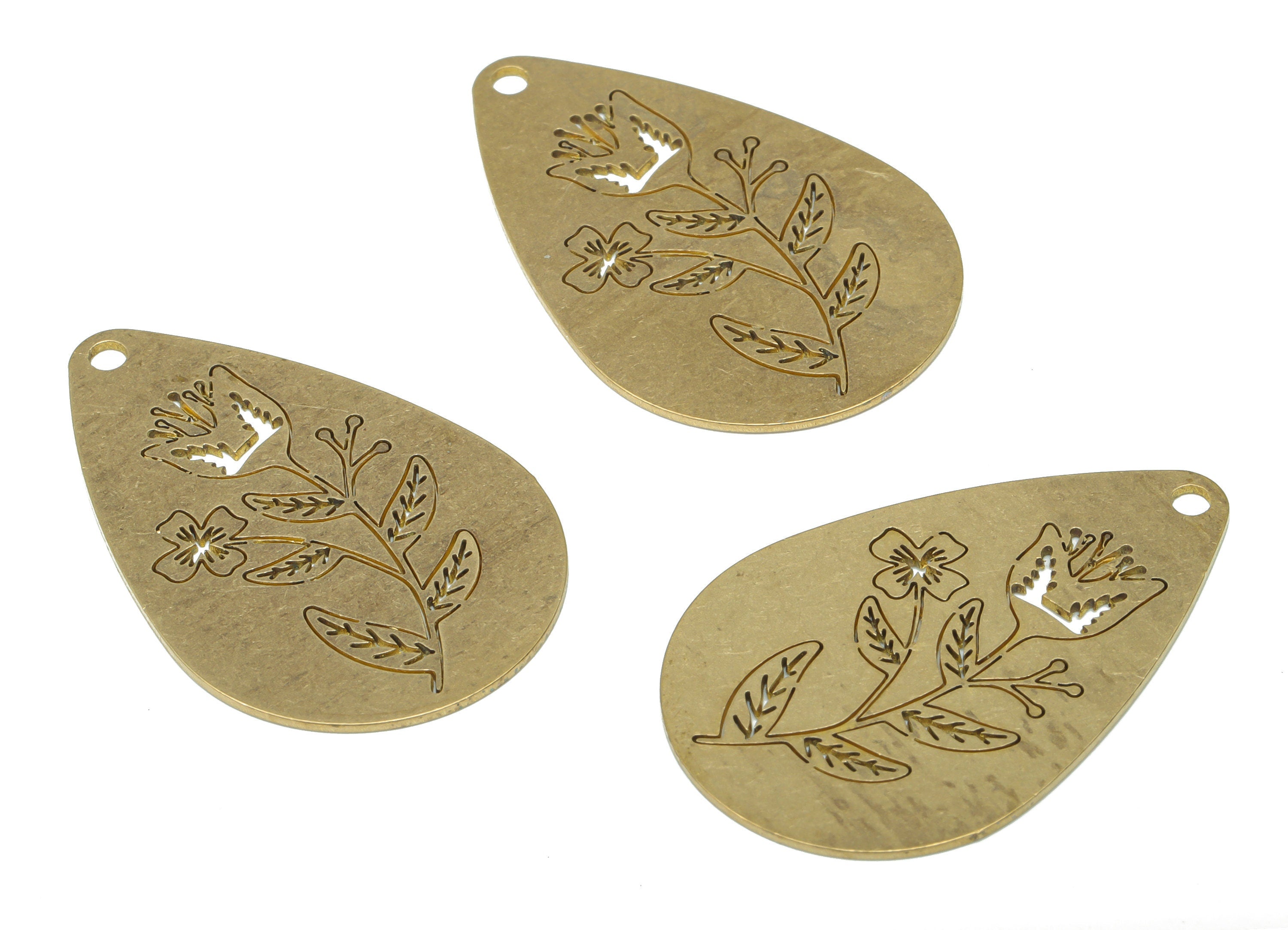 Brass Drop Flower Earring Charms - Raw Brass Leaf Drop Pendant - DIY Jewelry Making Supplies - 34.84x22.7x0.63mm - PPA3061 - DOMEDBAZAAR