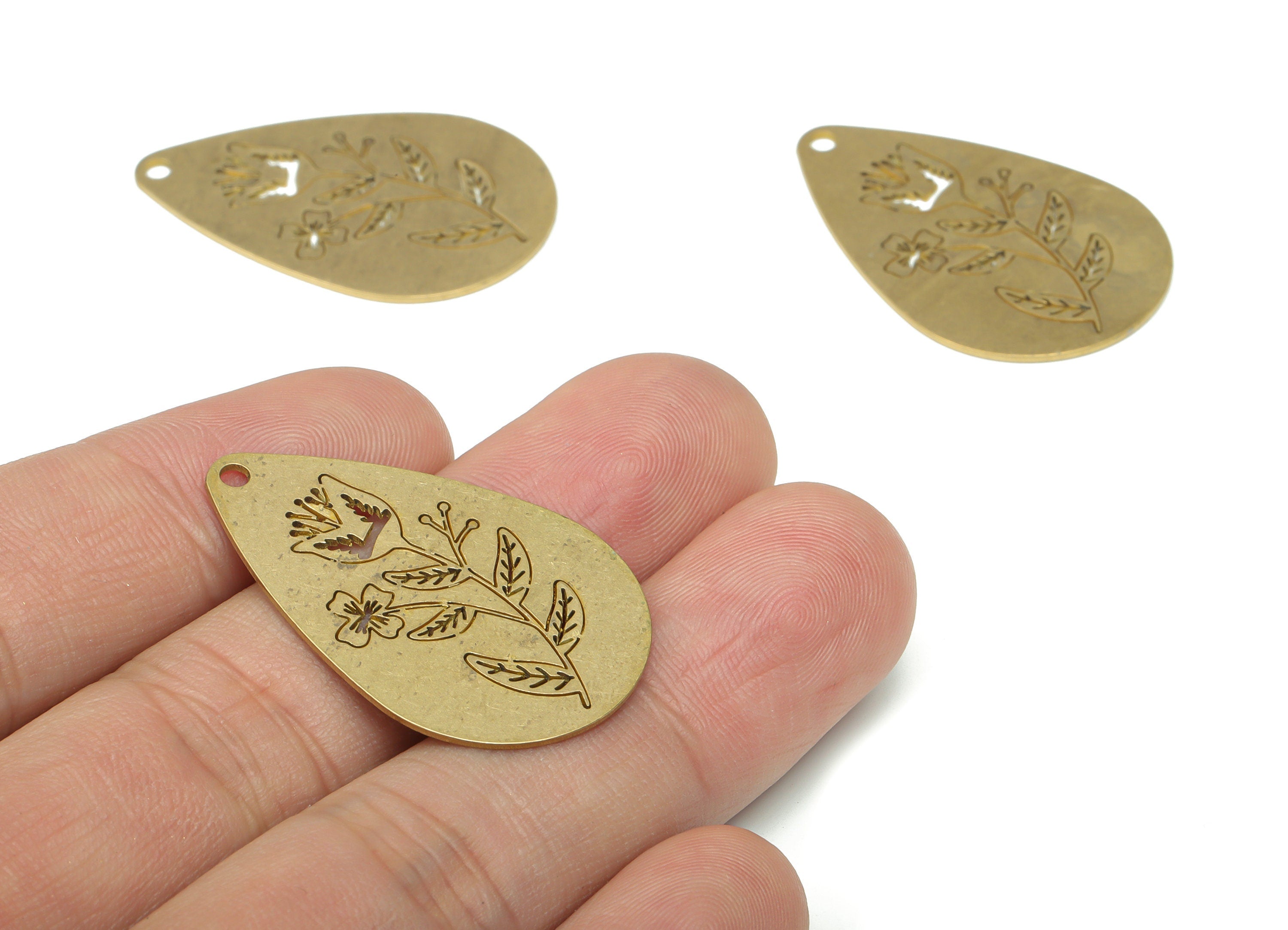 Brass Drop Flower Earring Charms - Raw Brass Leaf Drop Pendant - DIY Jewelry Making Supplies - 34.84x22.7x0.63mm - PPA3061 - DOMEDBAZAAR