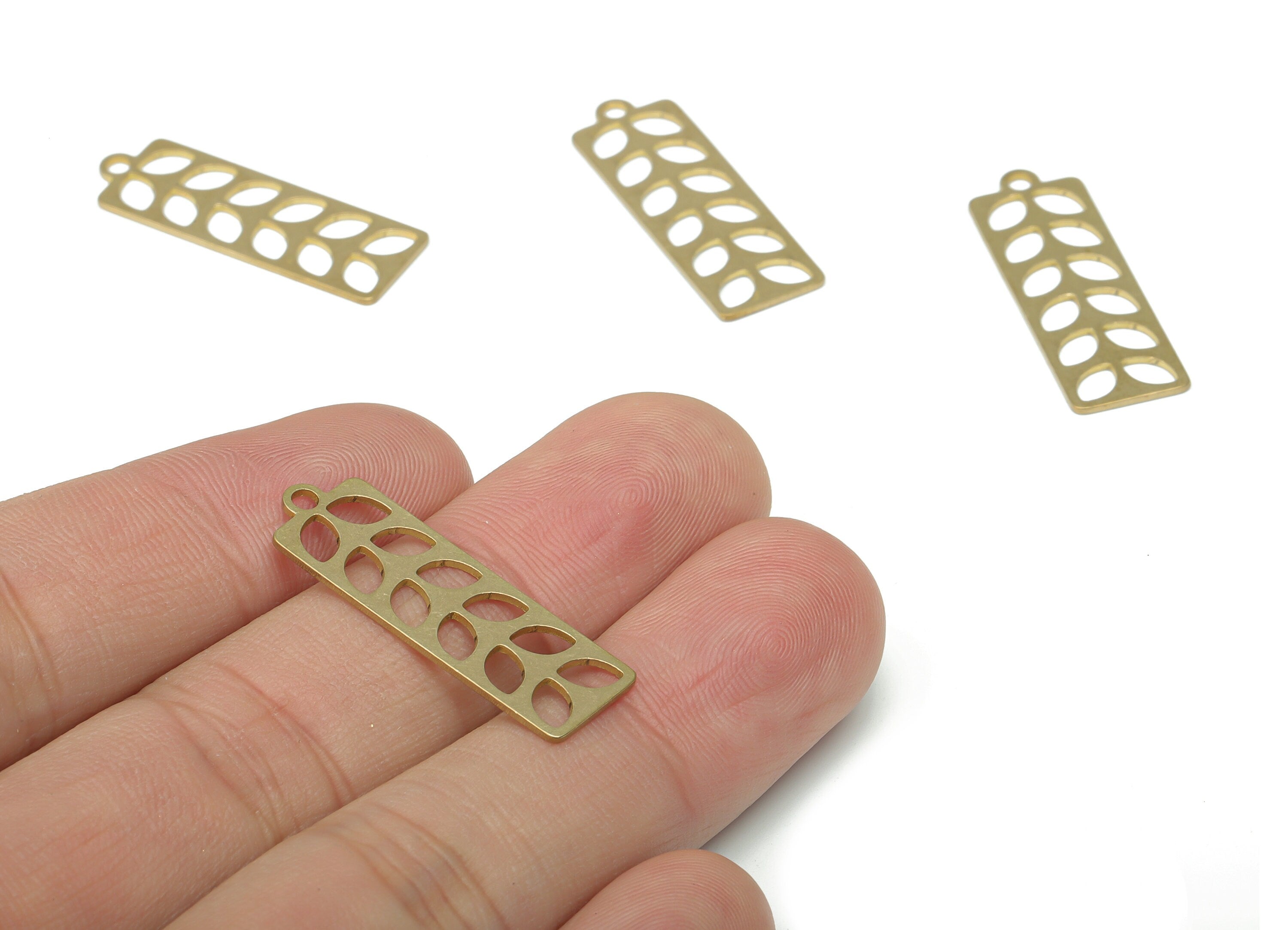 Brass Rectangle Leaf Earring Charms - Raw Brass Rectangle Pendant - DIY Jewelry Making Supplies - 29.9x10x0.64mm - PPA3474 - DOMEDBAZAAR