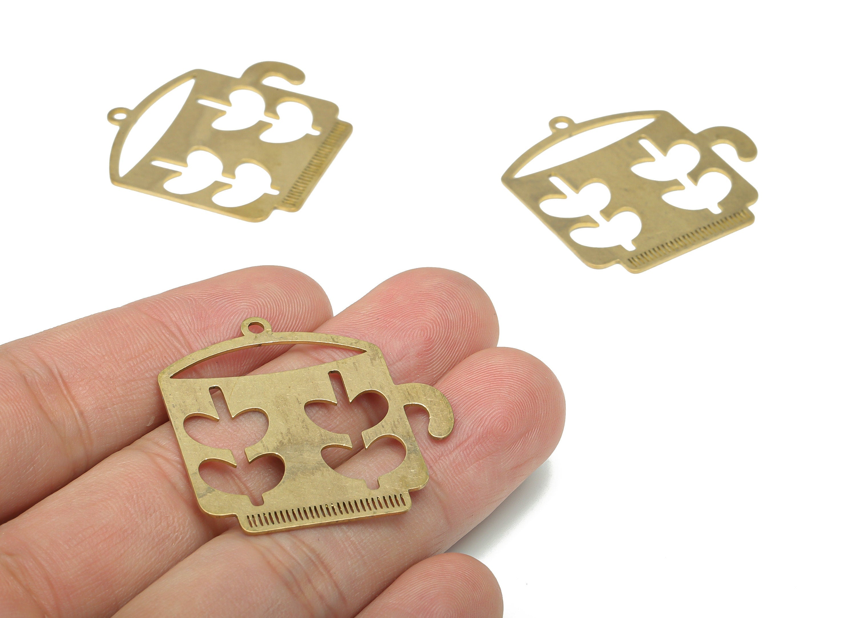 Brass Heart Kettle Earring Charms - Raw Brass Flower Coffee Cup Pendant - DIY Jewelry Making Supplies - 34.88x34.44x0.62mm - PPA3050 - DOMEDBAZAAR