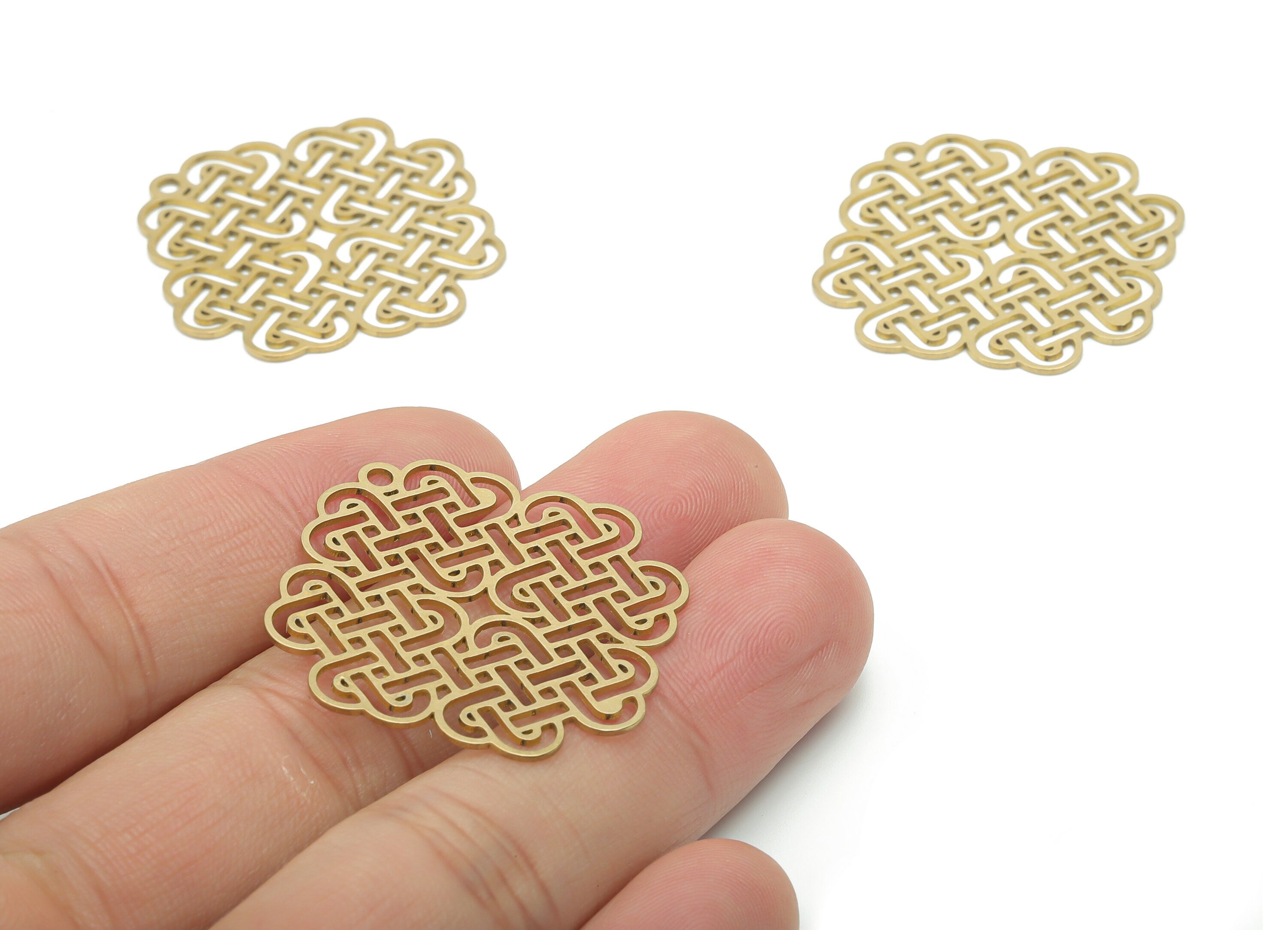 Brass Knitting Knot Earring Charms - Raw Brass Square Snakes Pendant - DIY Jewelry Making Supplies - 34.7x33.5x0.64mm - PPA2757 - DOMEDBAZAAR