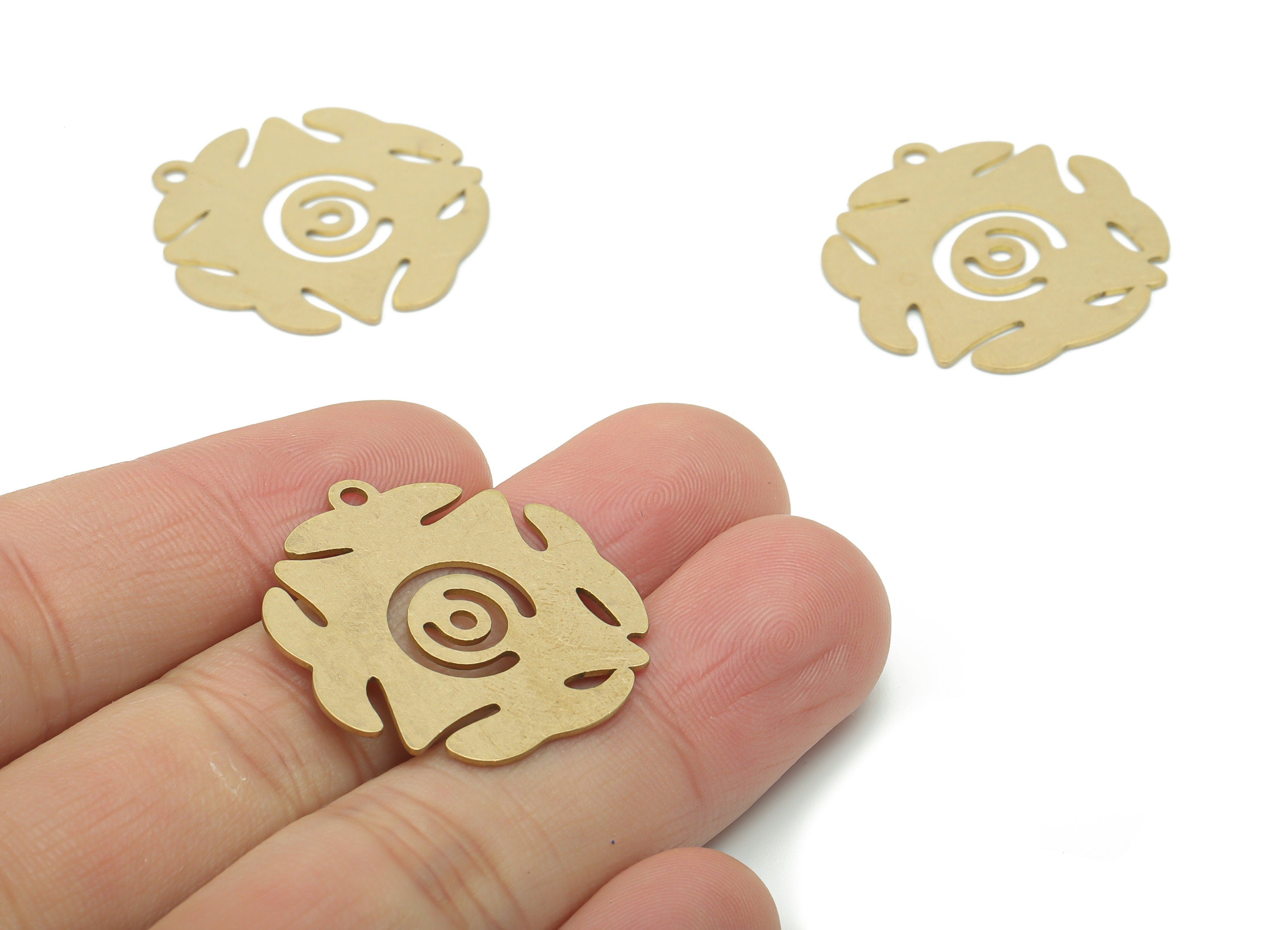 Brass Round Abstract Earring Charms - Raw Brass Abstract Circle Pendant - DIY Jewelry Making Supplies - 29.45x27.32x0.65mm - PPA2673 - DOMEDBAZAAR