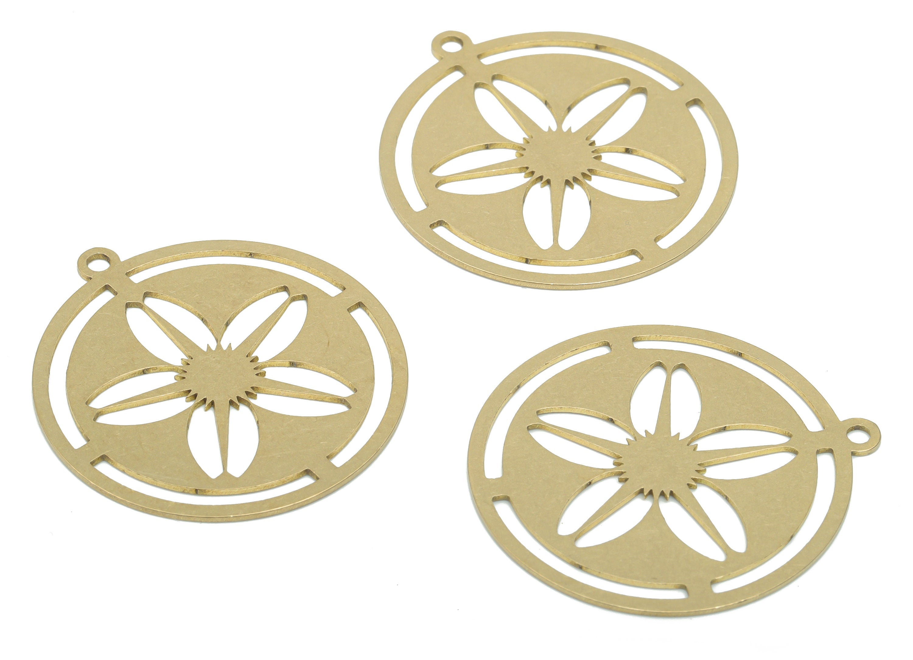 Brass Round Flower Earring Charms - Raw Brass Sun Circle Pendant - DIY Jewelry Making Supplies - 34.86x31.87x0.65mm - PPA2803 - DOMEDBAZAAR