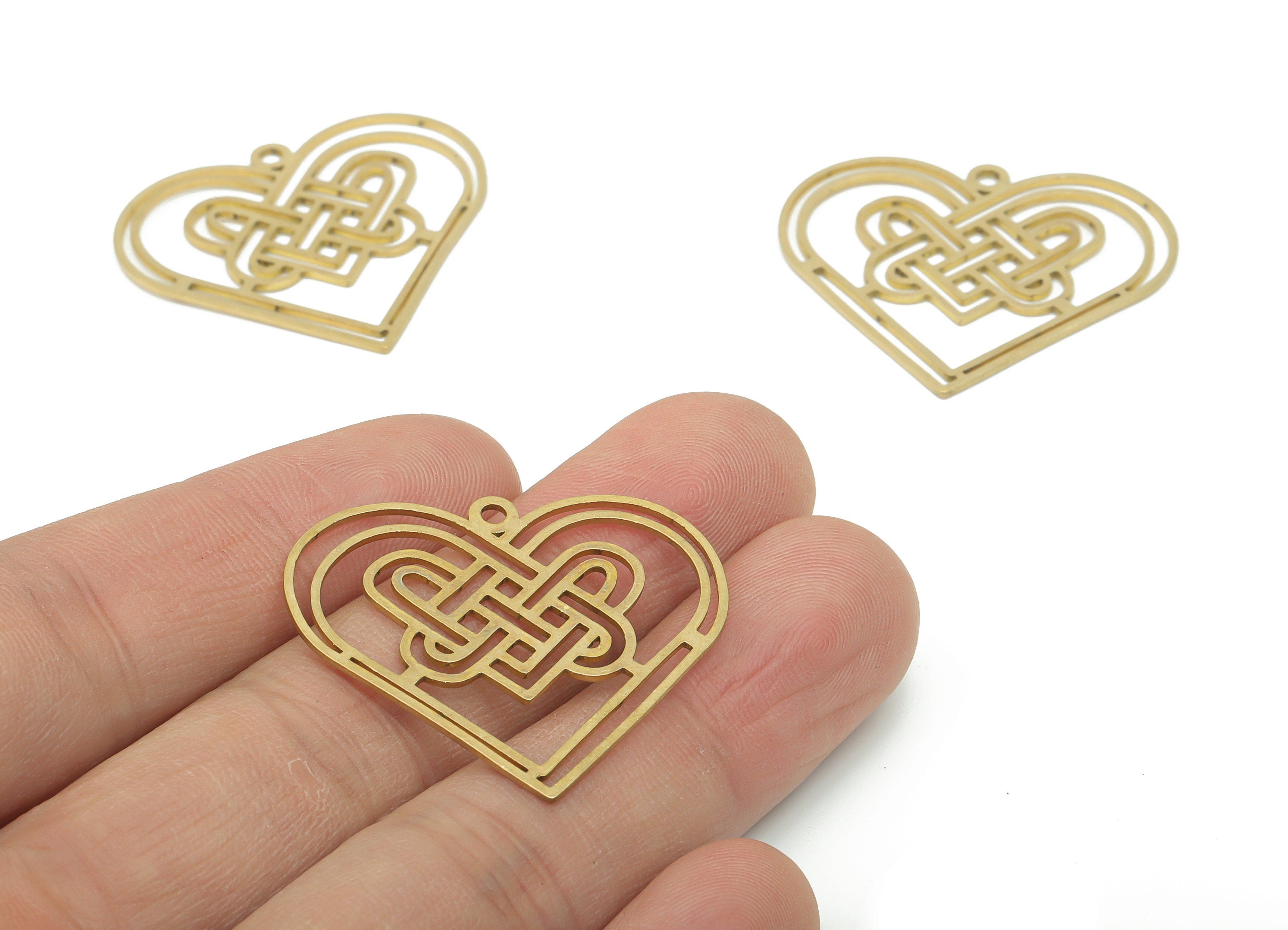 Brass Heart Knot Earring Charms - Raw Brass Knot Heart Pendant - DIY Jewelry Making Supplies - 34.66x30.6x0.76mm - PPA2786 - DOMEDBAZAAR