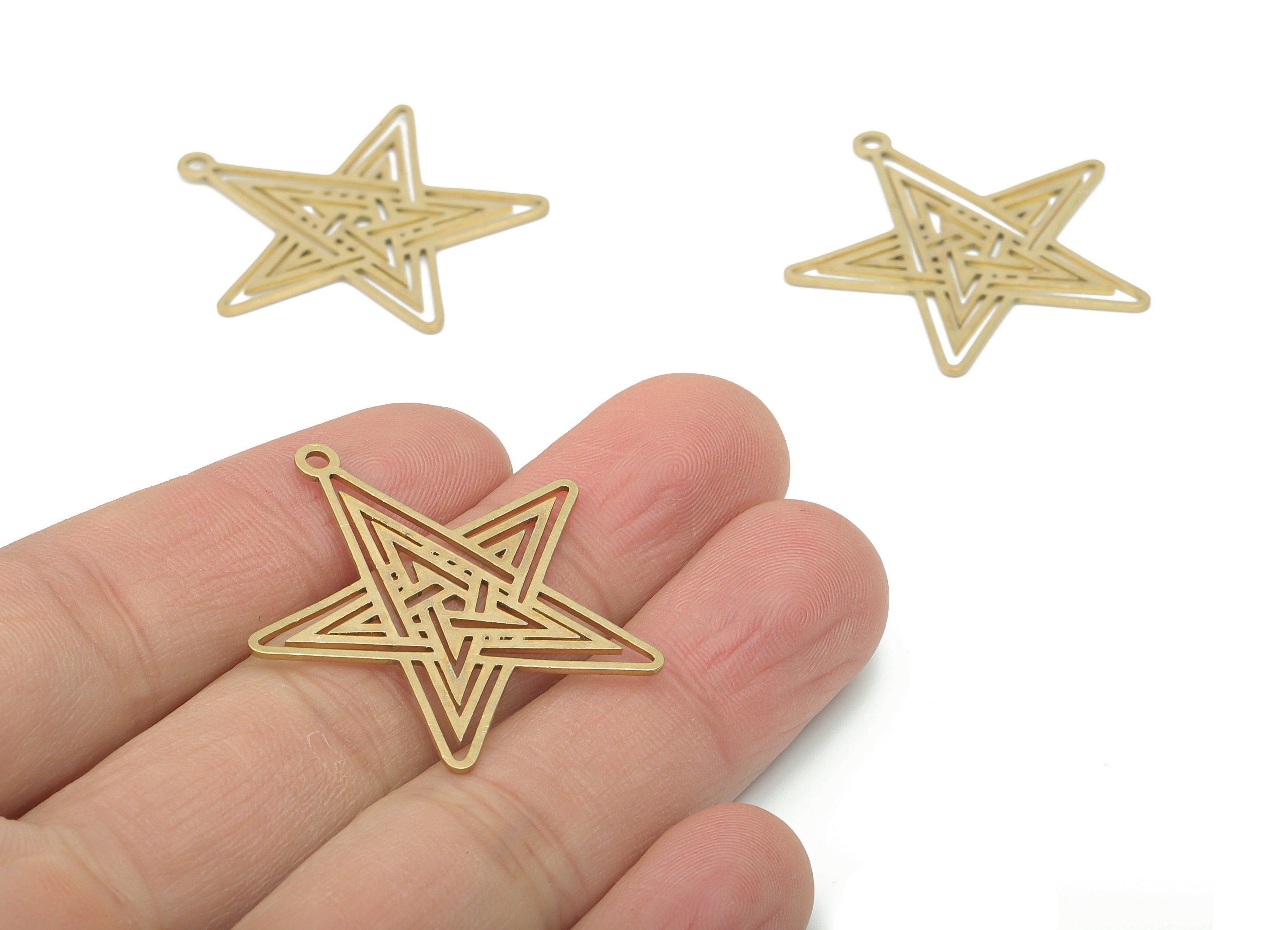 Brass Planet Earring Charms - Raw Brass Star Pendant - DIY Jewelry Making Supplies - 34.38x33.42x0.94mm - PPA2775 - DOMEDBAZAAR