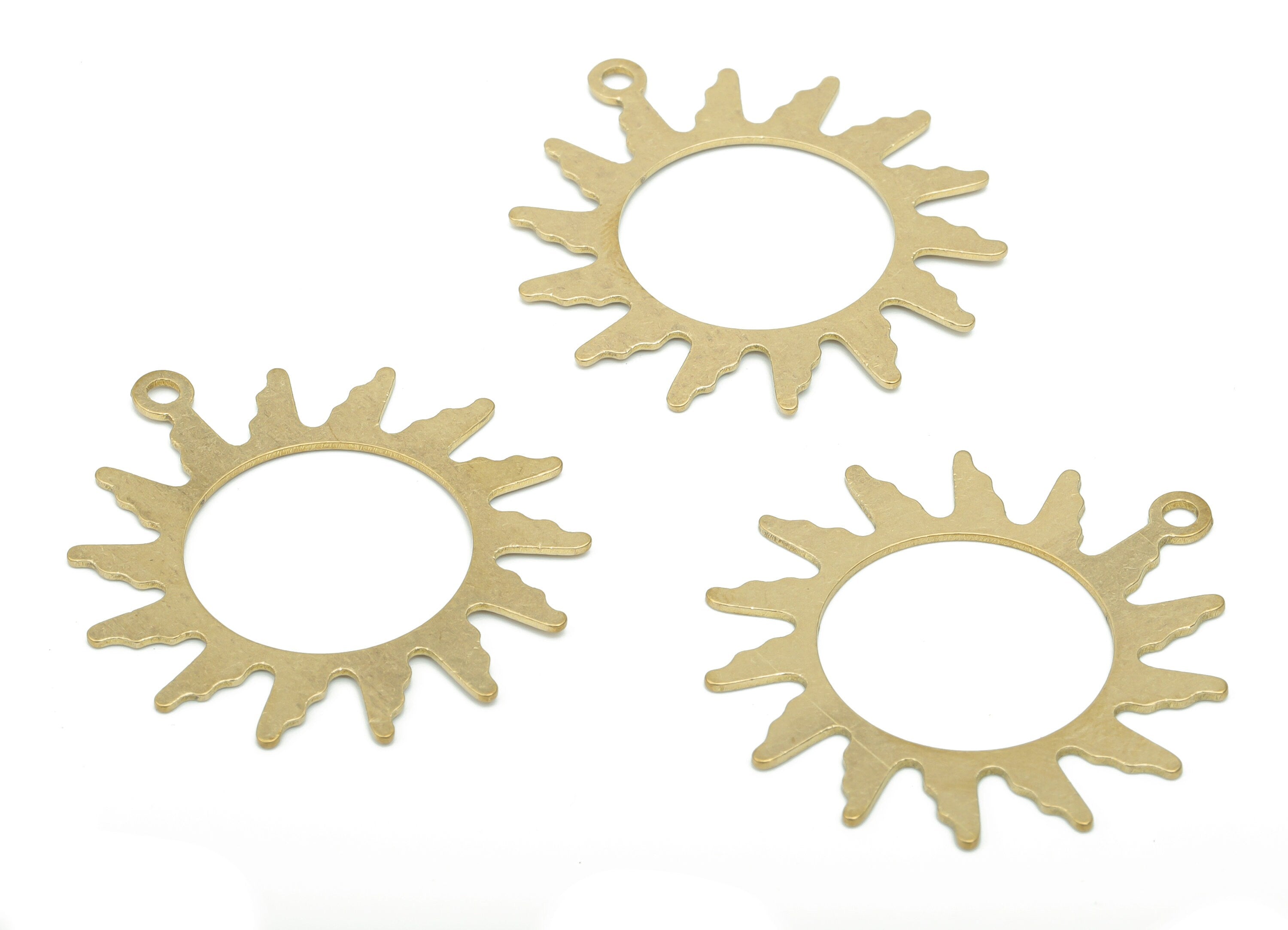Brass Sun Earring Charms - Raw Brass Sun Pendant - DIY Jewelry Making Supplies - 34.09x30.99x0.67mm - PPA2723 - DOMEDBAZAAR
