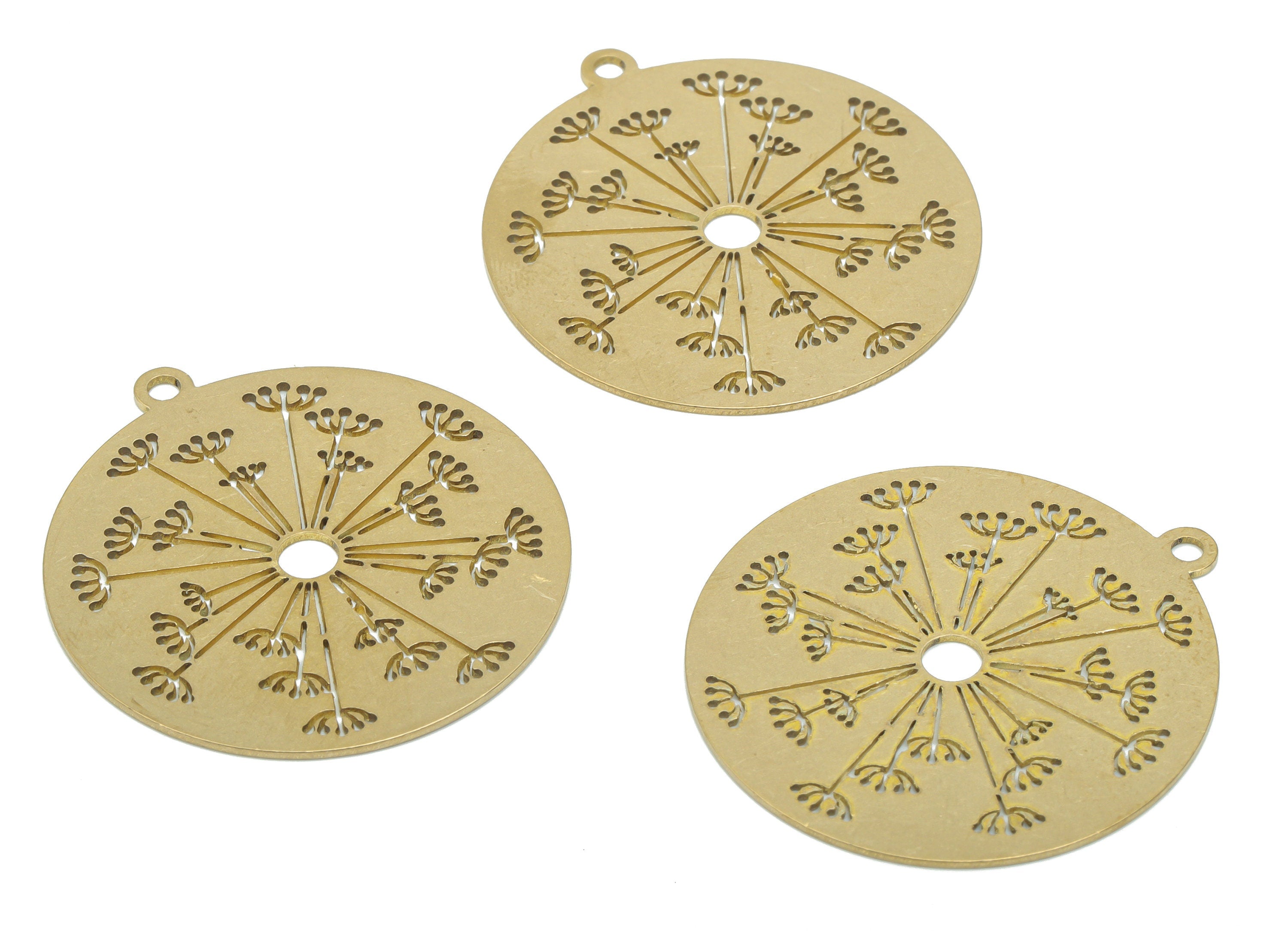 Brass Round Lotus Flower Earring Charms - Raw Brass Sun Circle Pendant - DIY Jewelry Making Supplies - 34.82x31.86x0.64mm - PPA2618 - DOMEDBAZAAR