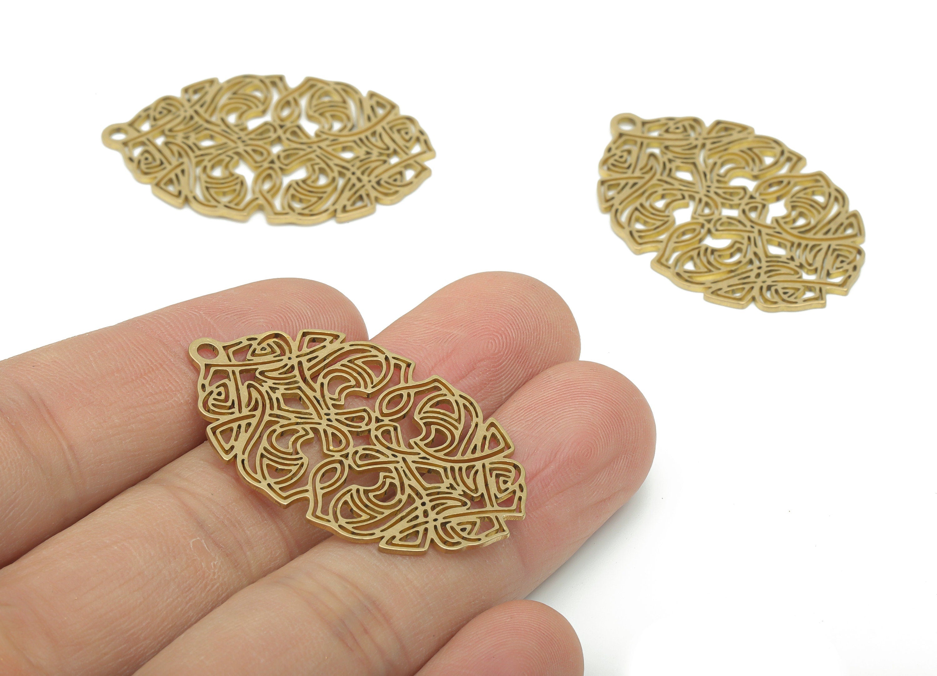 Brass Botanical Flowers Earring Charms - Raw Brass Flowers Pendant - DIY Jewelry Making Supplies - 39.71x25.88x0.88mm - PPA2600 - DOMEDBAZAAR