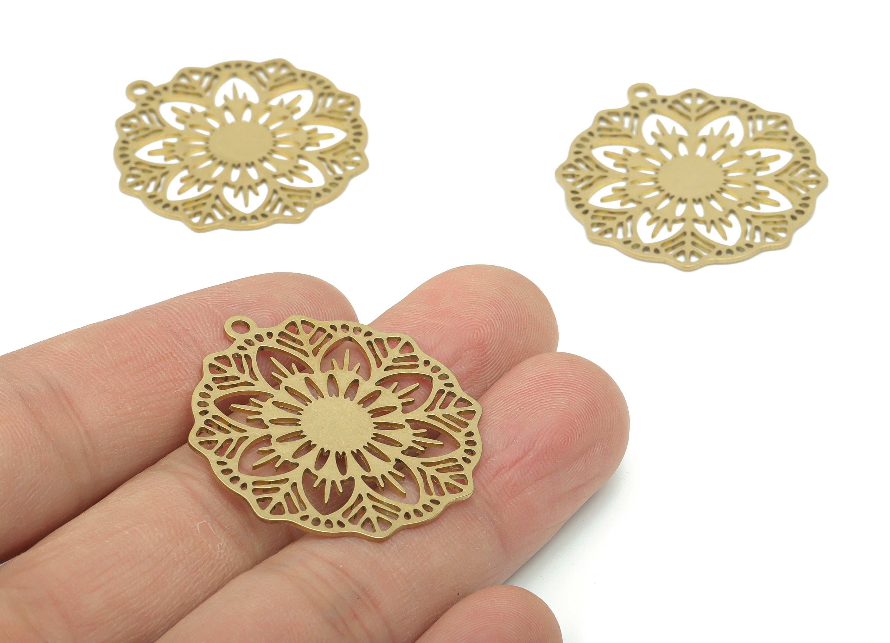 Brass Bubble Flower Branch Earring Charms - Raw Brass Bubble Sun Pendant - DIY Jewelry Making Supplies - 34.78x31.85x0.63mm - PPA2901 - DOMEDBAZAAR