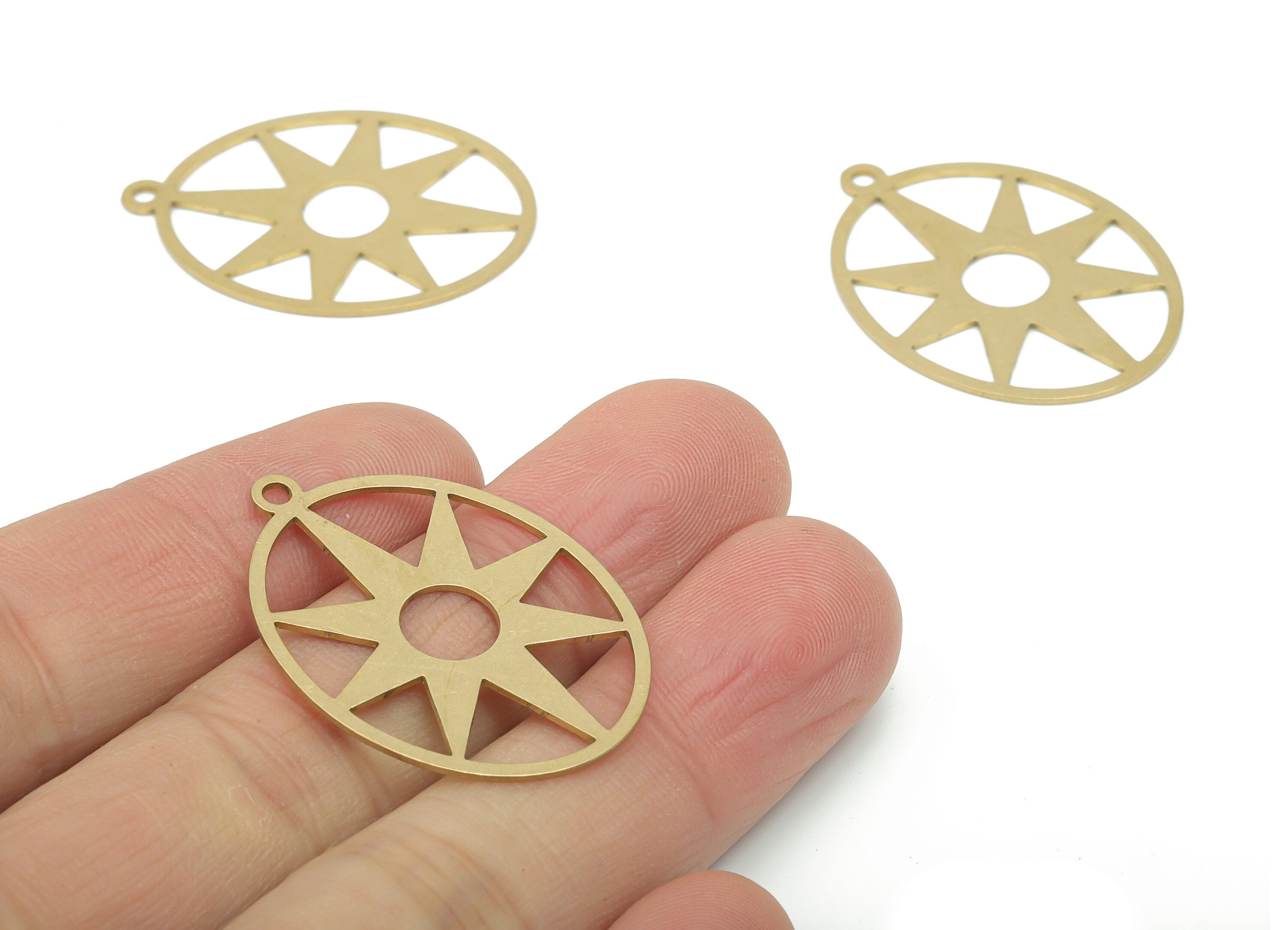 Brass Oval Sun Earring Charms - Raw Brass Sun Oval Pendant - DIY Jewelry Making Supplies - 34.84x25.53x0.64mm - PPA2677 - DOMEDBAZAAR