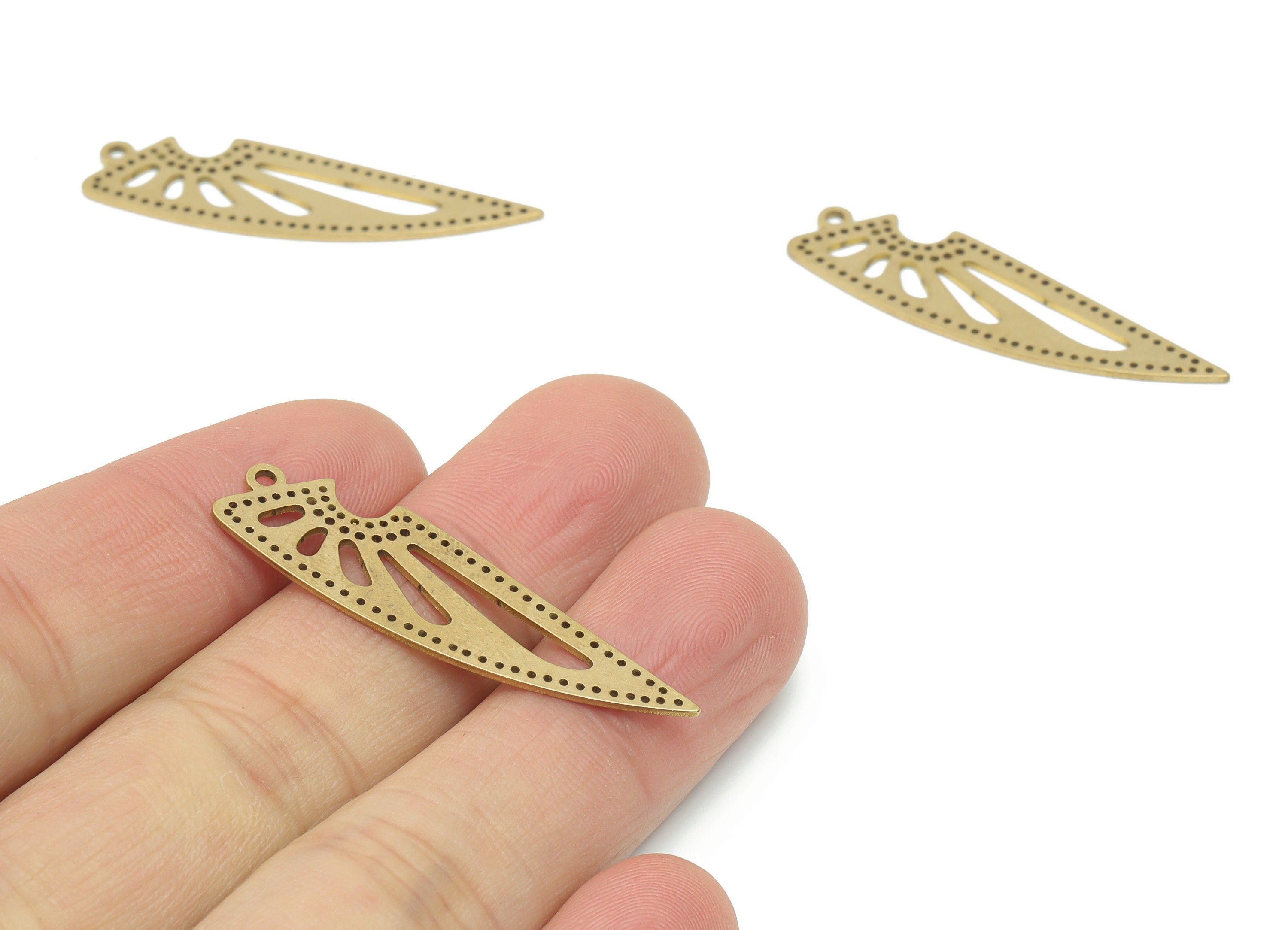 Brass Bubble Knife Earring Charms - Raw Brass Bubble Blade Pendant - DIY Jewelry Making Supplies - 39.85x11.55x0.73mm - PPA2823 - DOMEDBAZAAR