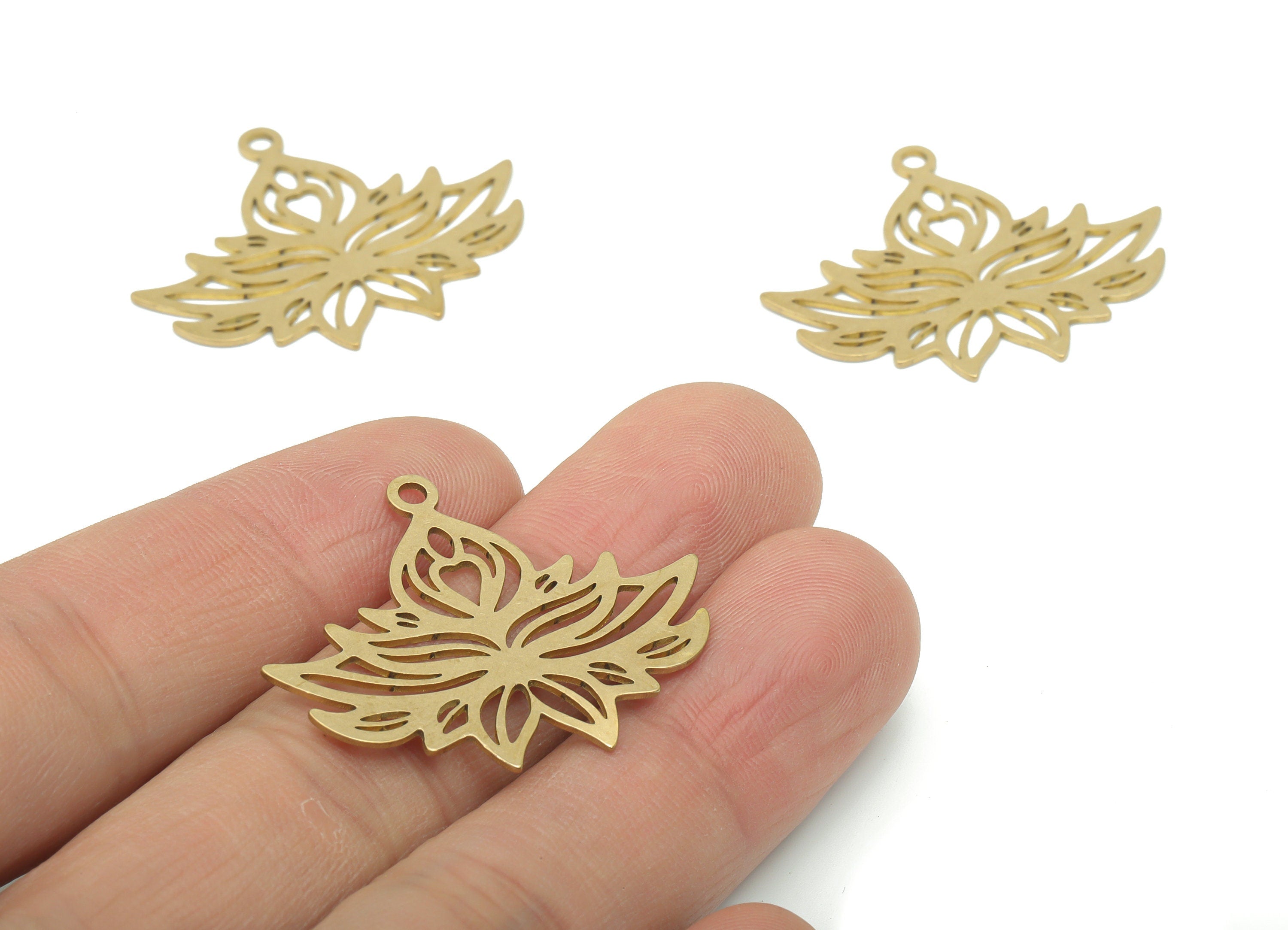 Brass Lotus Earring Charms - Raw Brass Flower Pendant - DIY Jewelry Making Supplies - 34.73x28.89x0.63mm - PPA2920 - DOMEDBAZAAR