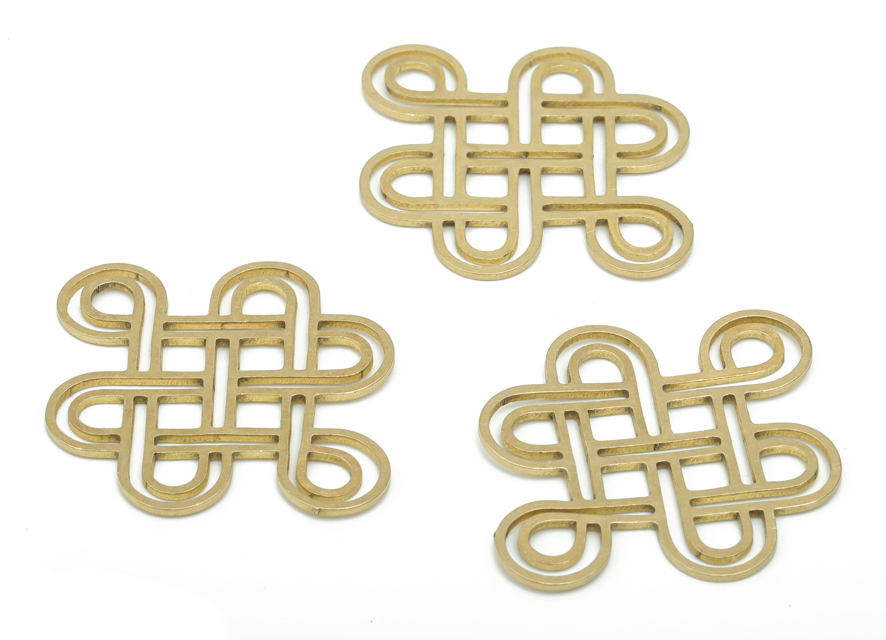 Brass Rhombic Fu Knot Plus Earring Connectors - Raw Brass Diamond Square Pendant - Jewelry Making Supplies - 34.82x26.17x0.77mm - PPA2692 - DOMEDBAZAAR