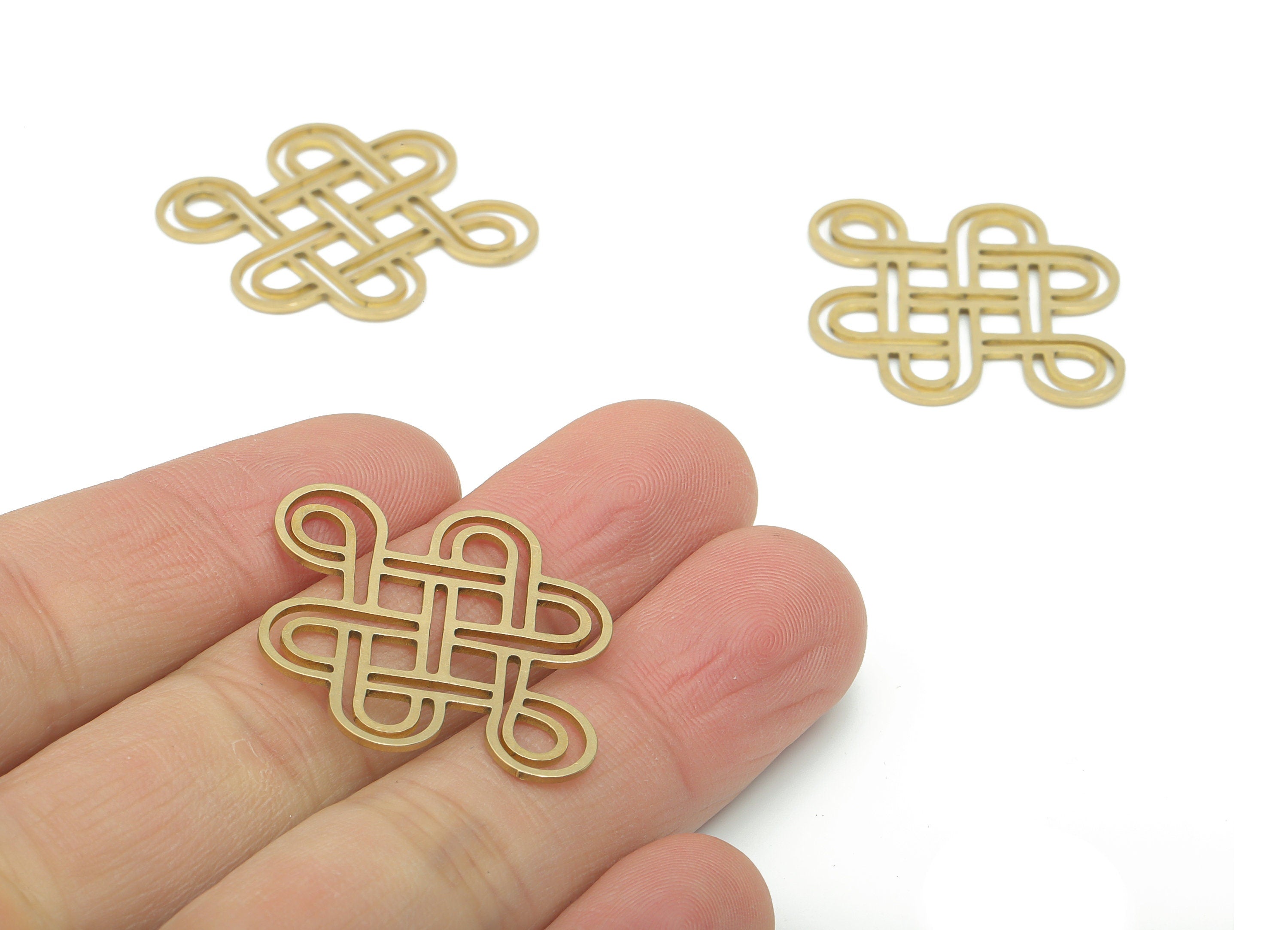 Brass Rhombic Fu Knot Plus Earring Connectors - Raw Brass Diamond Square Pendant - Jewelry Making Supplies - 34.82x26.17x0.77mm - PPA2692 - DOMEDBAZAAR