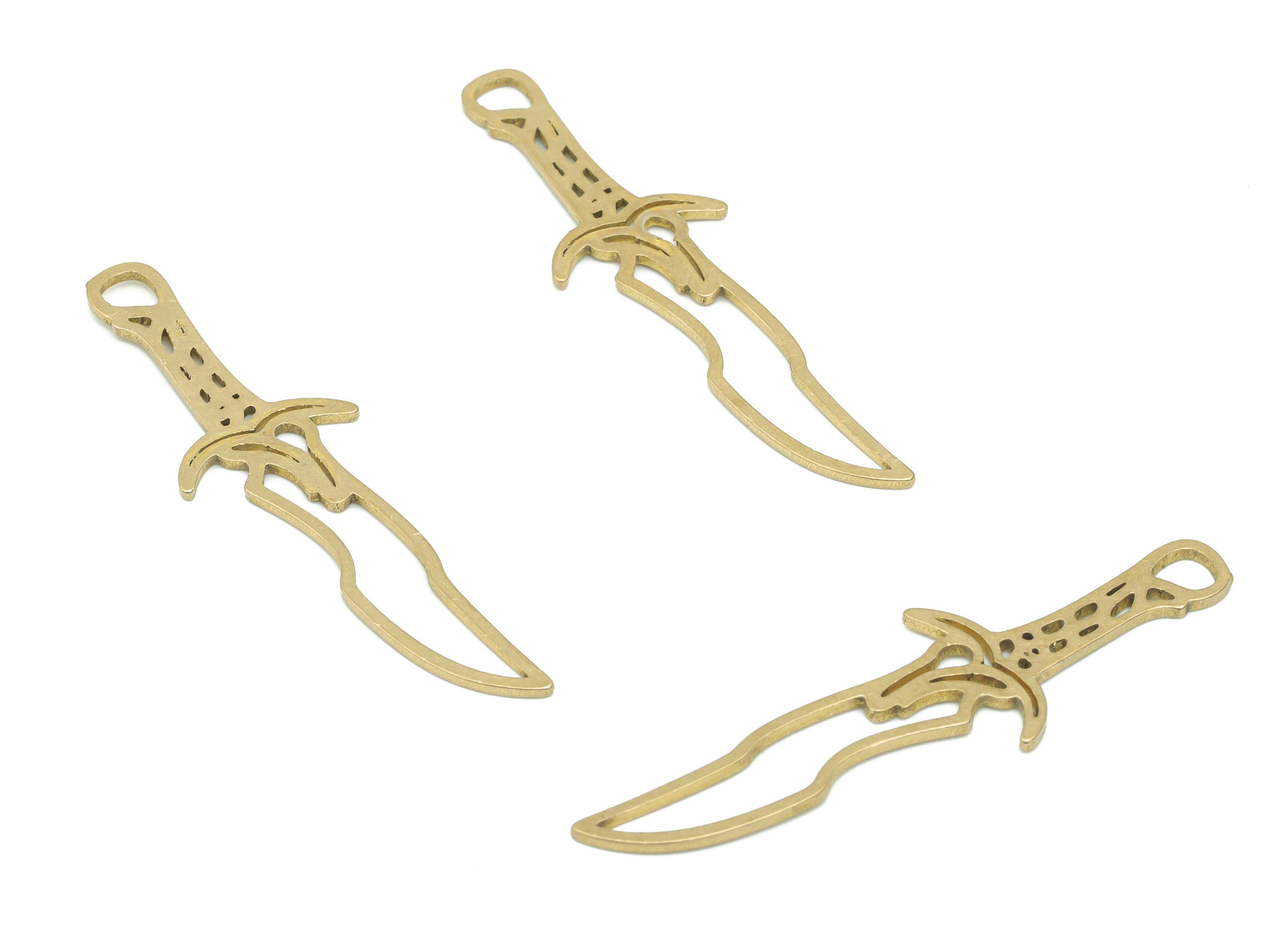 Brass Dagger Knife Earring Charms - Raw Brass Poniard Pendant - DIY Jewelry Making Supplies - 37.57x10.6x0.71mm - PPA2917 - DOMEDBAZAAR