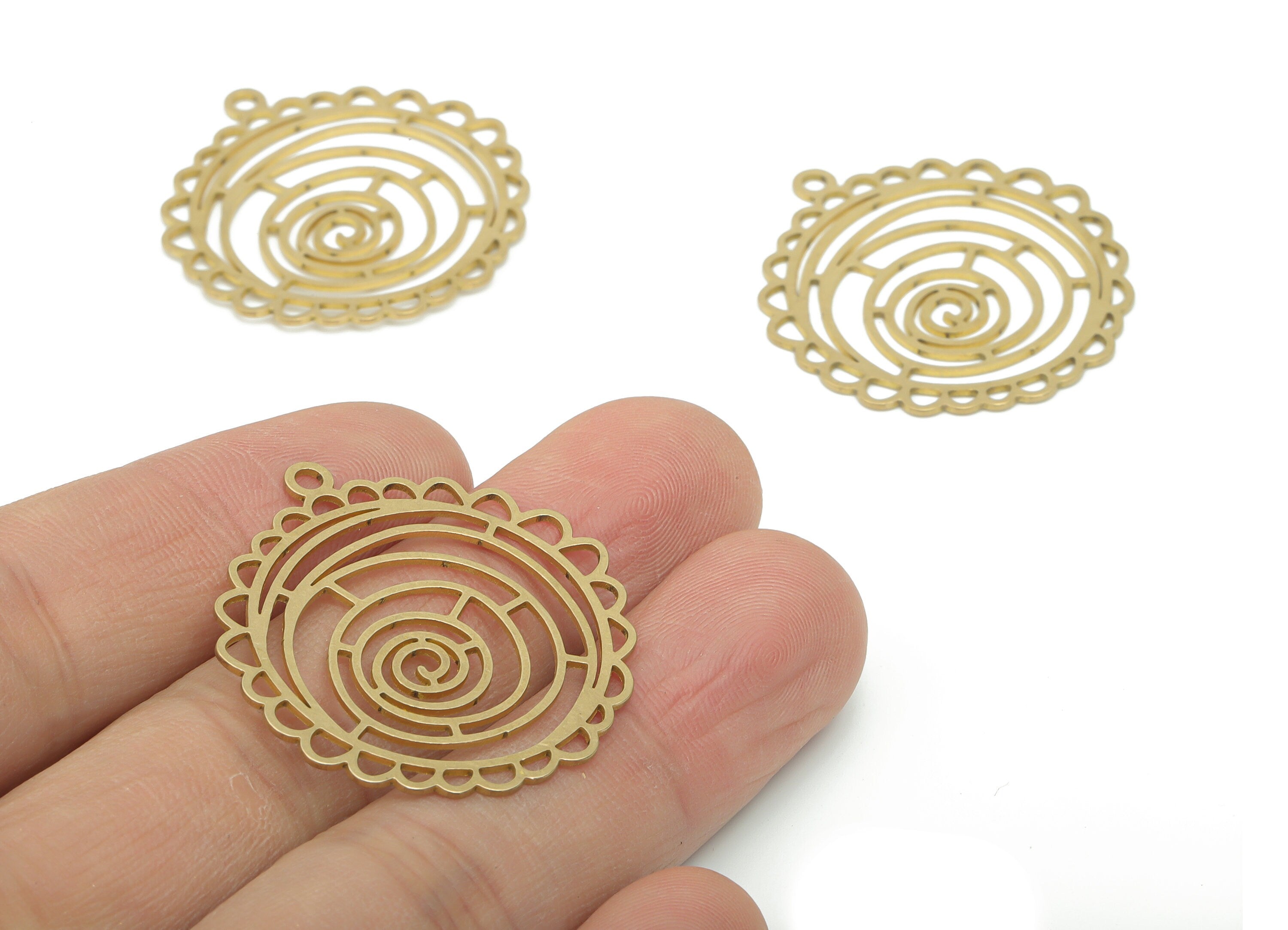Brass Spiral Round Earring Charms - Raw Brass Circle Spiral Pendant - DIY Jewelry Making Supplies - 34.88x33.01x0.63mm - PPA2646 - DOMEDBAZAAR
