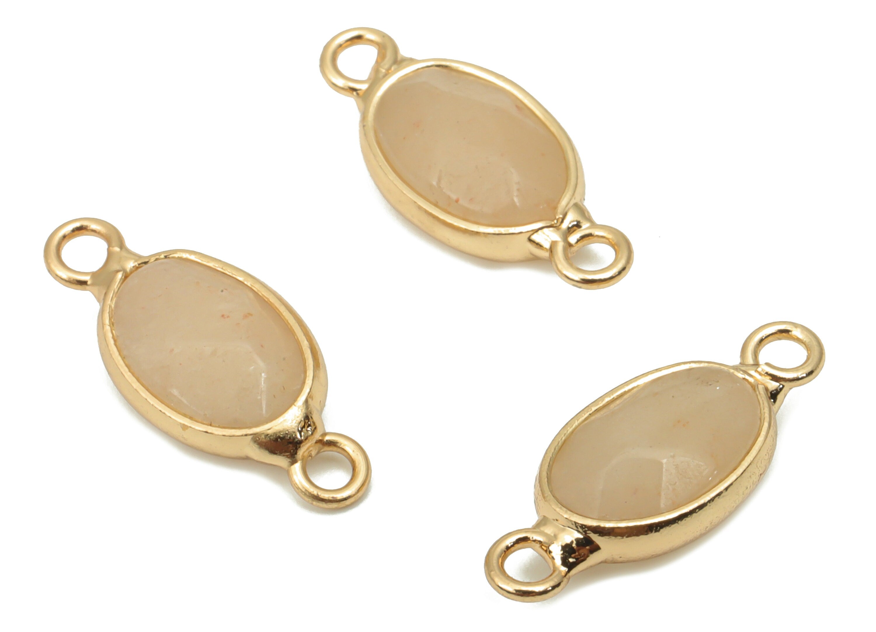 Rose Quartz Crystal Faceted Oval Earring Connectors - Brass Oval Bracelet - Natural Stone - Gold Tone Plated Brass – 19.72x8x6mm – NS1755B - DOMEDBAZAAR