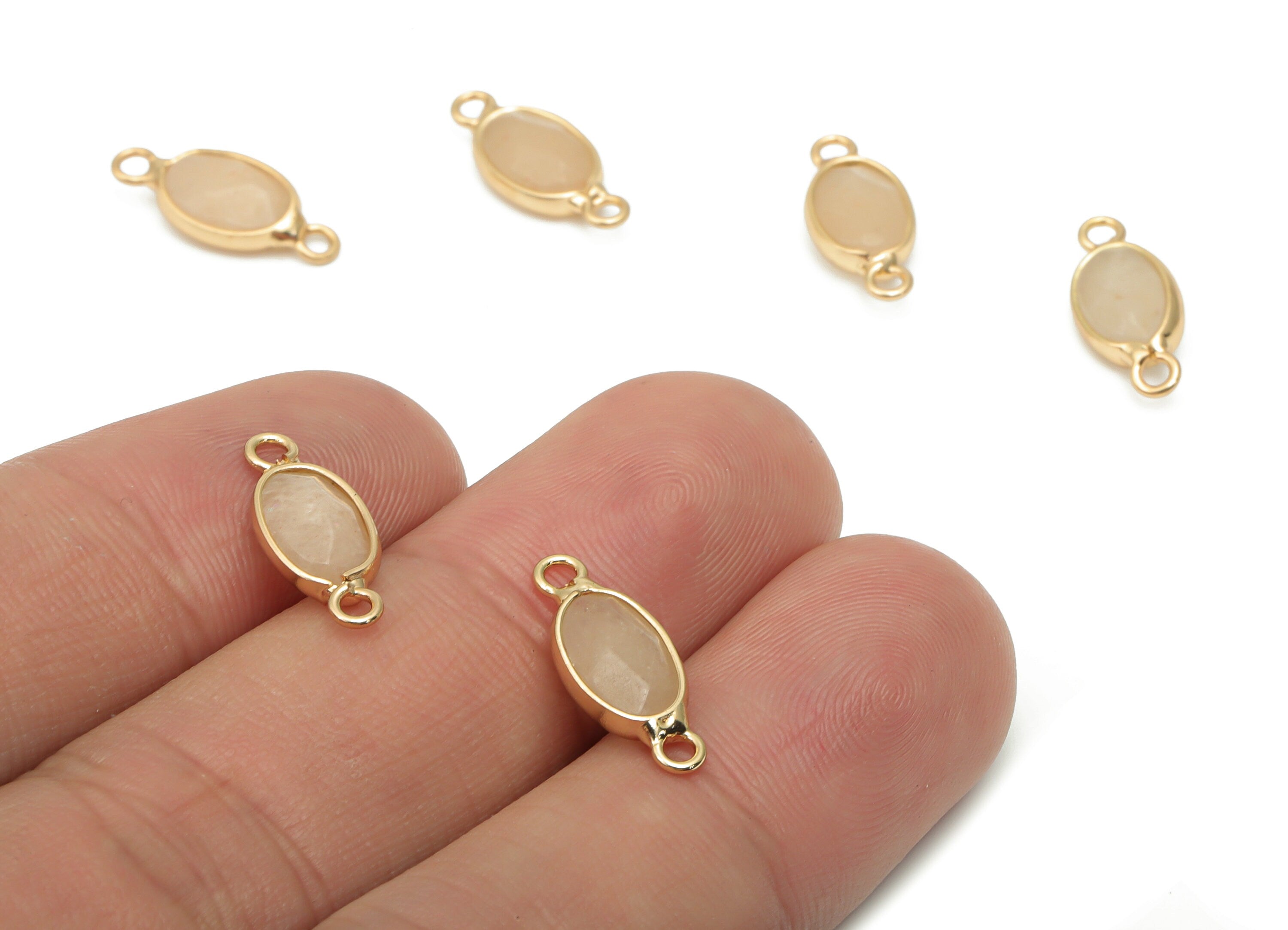 Rose Quartz Crystal Faceted Oval Earring Connectors - Brass Oval Bracelet - Natural Stone - Gold Tone Plated Brass – 19.72x8x6mm – NS1755B - DOMEDBAZAAR