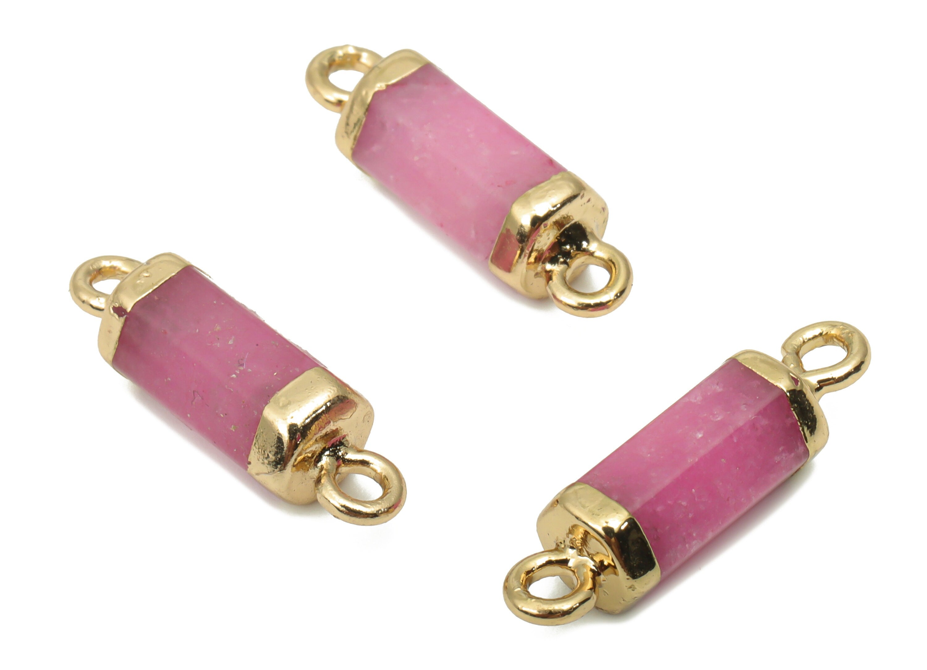 Purple Jade Faceted Earring Connectors - Iron Loop Bracelet Connector - Natural Stone - Gold Tone Plated Iron – 19.96x5.47x5.29mm – NS1756 - DOMEDBAZAAR