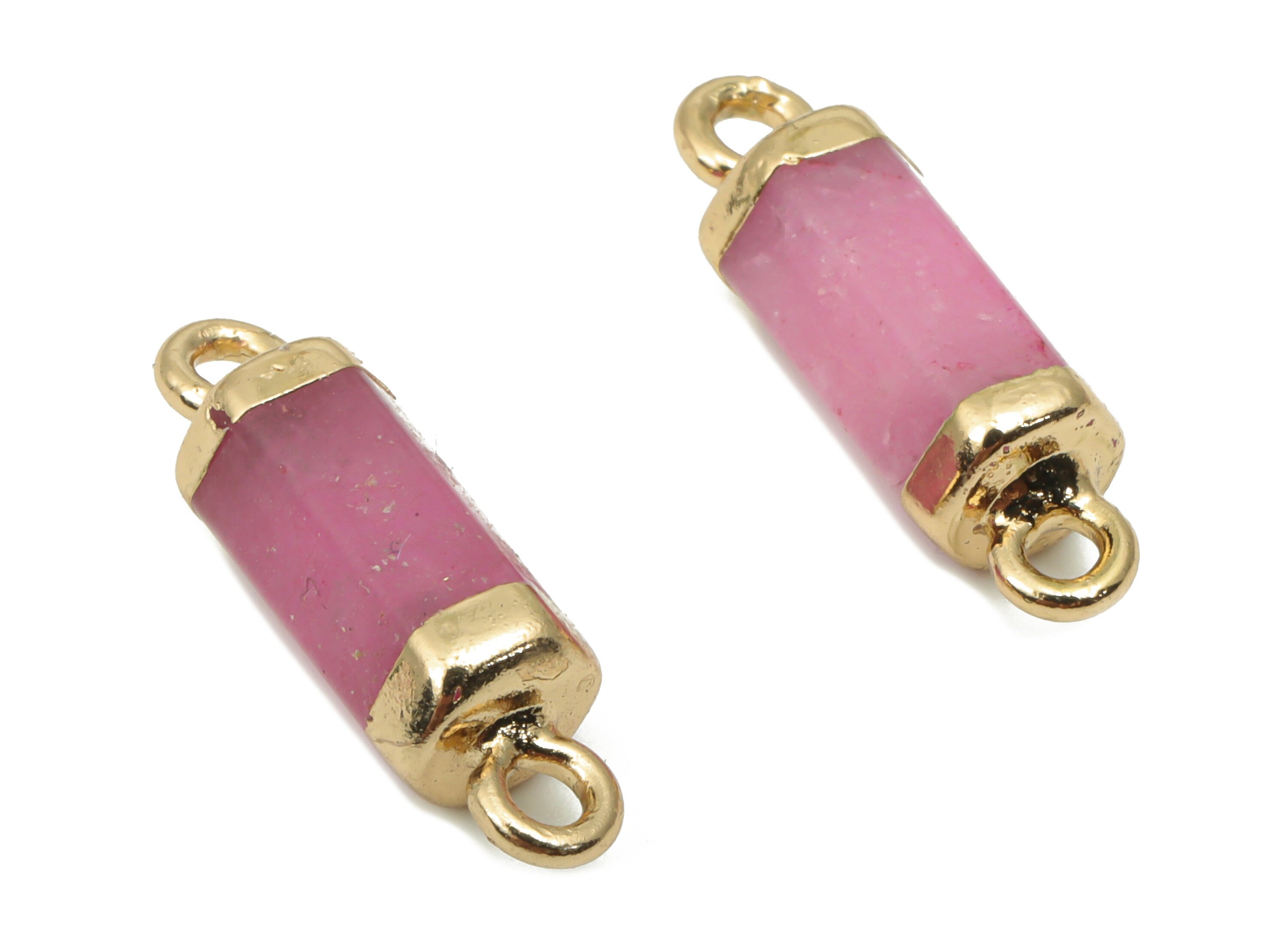 Purple Jade Faceted Earring Connectors - Iron Loop Bracelet Connector - Natural Stone - Gold Tone Plated Iron – 19.96x5.47x5.29mm – NS1756 - DOMEDBAZAAR