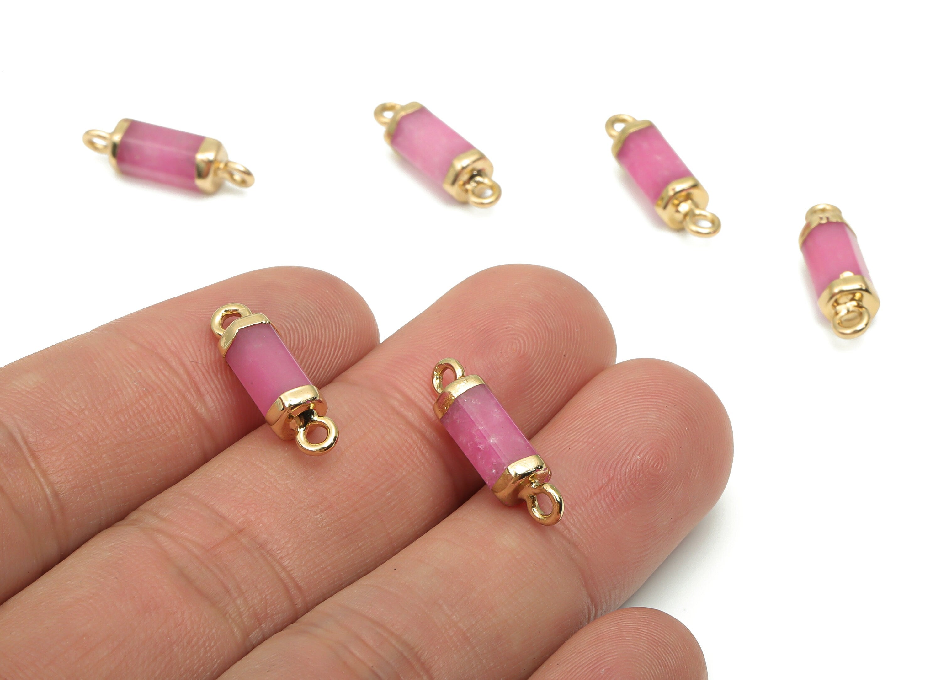 Purple Jade Faceted Earring Connectors - Iron Loop Bracelet Connector - Natural Stone - Gold Tone Plated Iron – 19.96x5.47x5.29mm – NS1756 - DOMEDBAZAAR