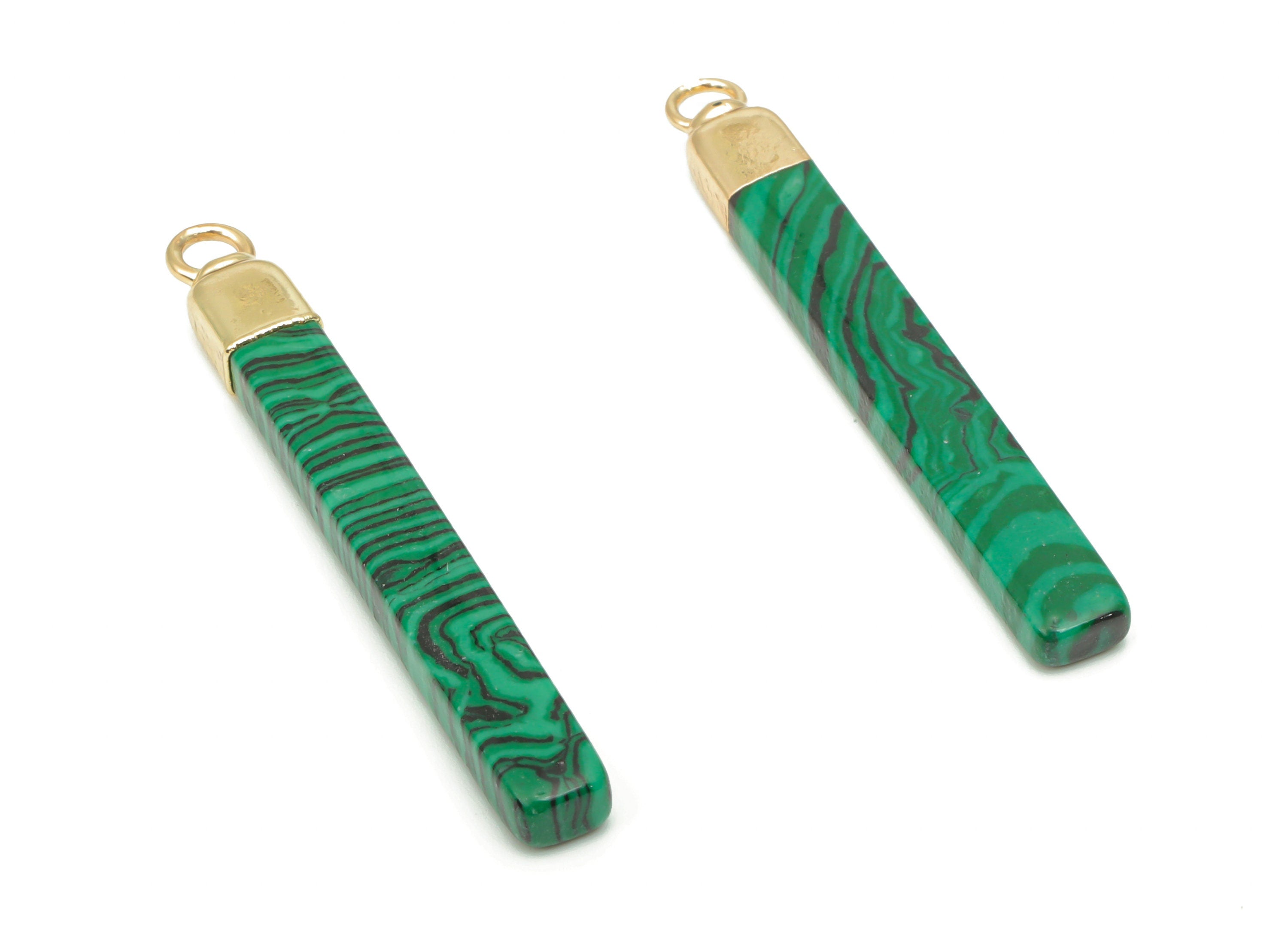 Malachite Long Bar Earring Charms - Iron Strip Pendant - Natural Stone - Gold Tone Plated Iron – Jewelry Supplies - 43.9x5.2x3.5mm – NS1760D - DOMEDBAZAAR