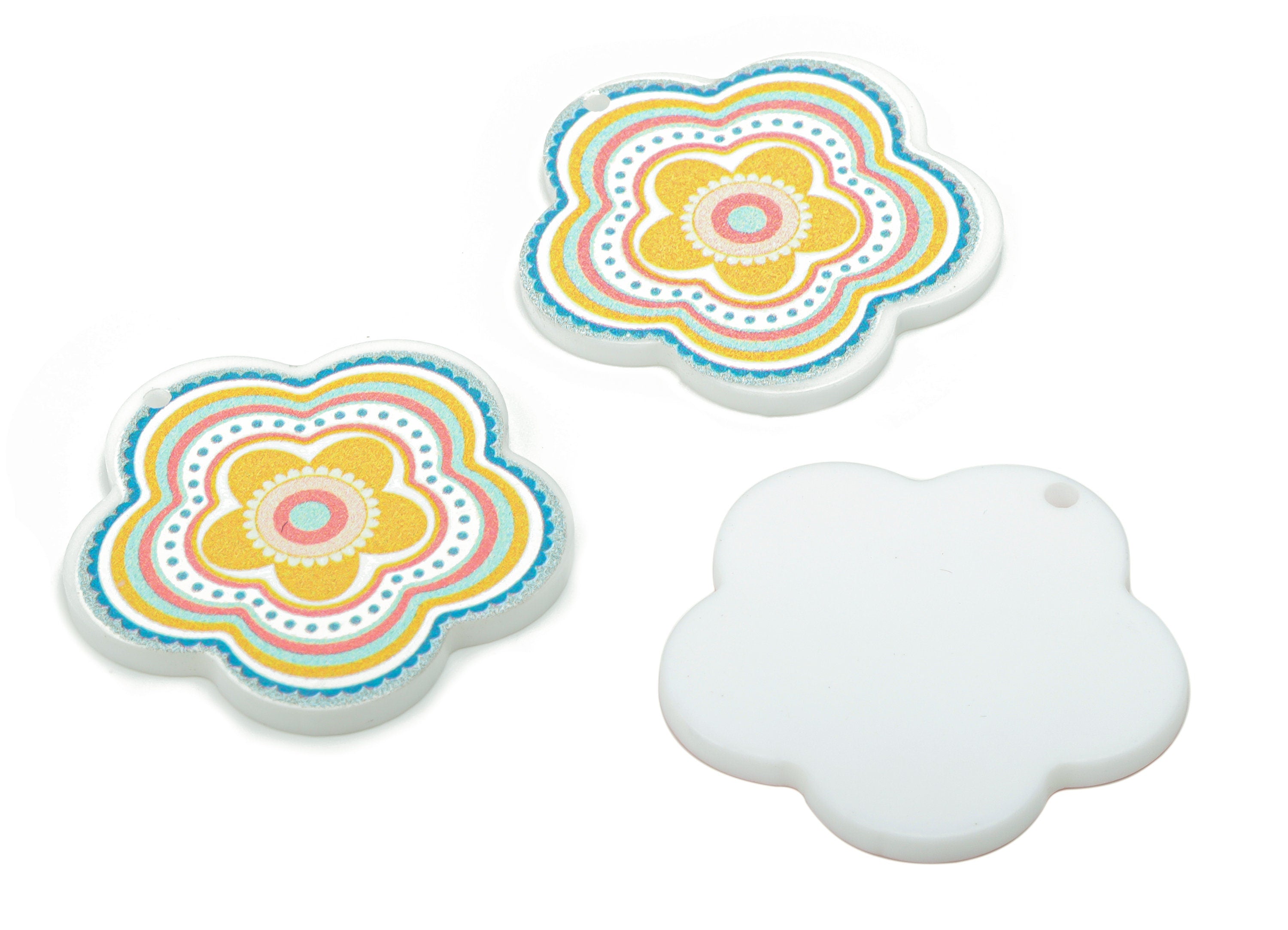 Acrylic Rainbow Flower Earring Charms - Acrylic Sun Flower Pendant - Printing Textured - Jewelry Supplies - 29.51x29x1.86mm - AC2479E - DOMEDBAZAAR