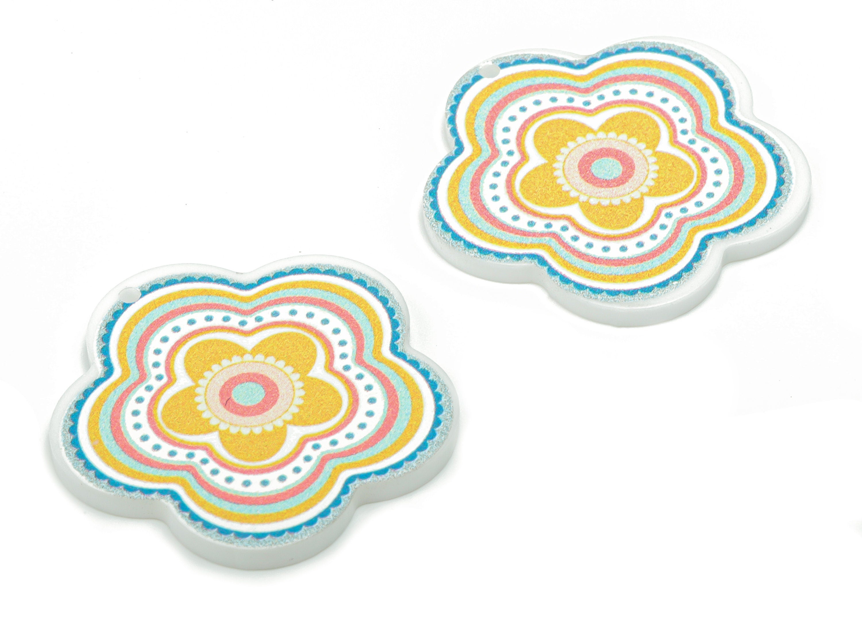 Acrylic Rainbow Flower Earring Charms - Acrylic Sun Flower Pendant - Printing Textured - Jewelry Supplies - 29.51x29x1.86mm - AC2479E - DOMEDBAZAAR