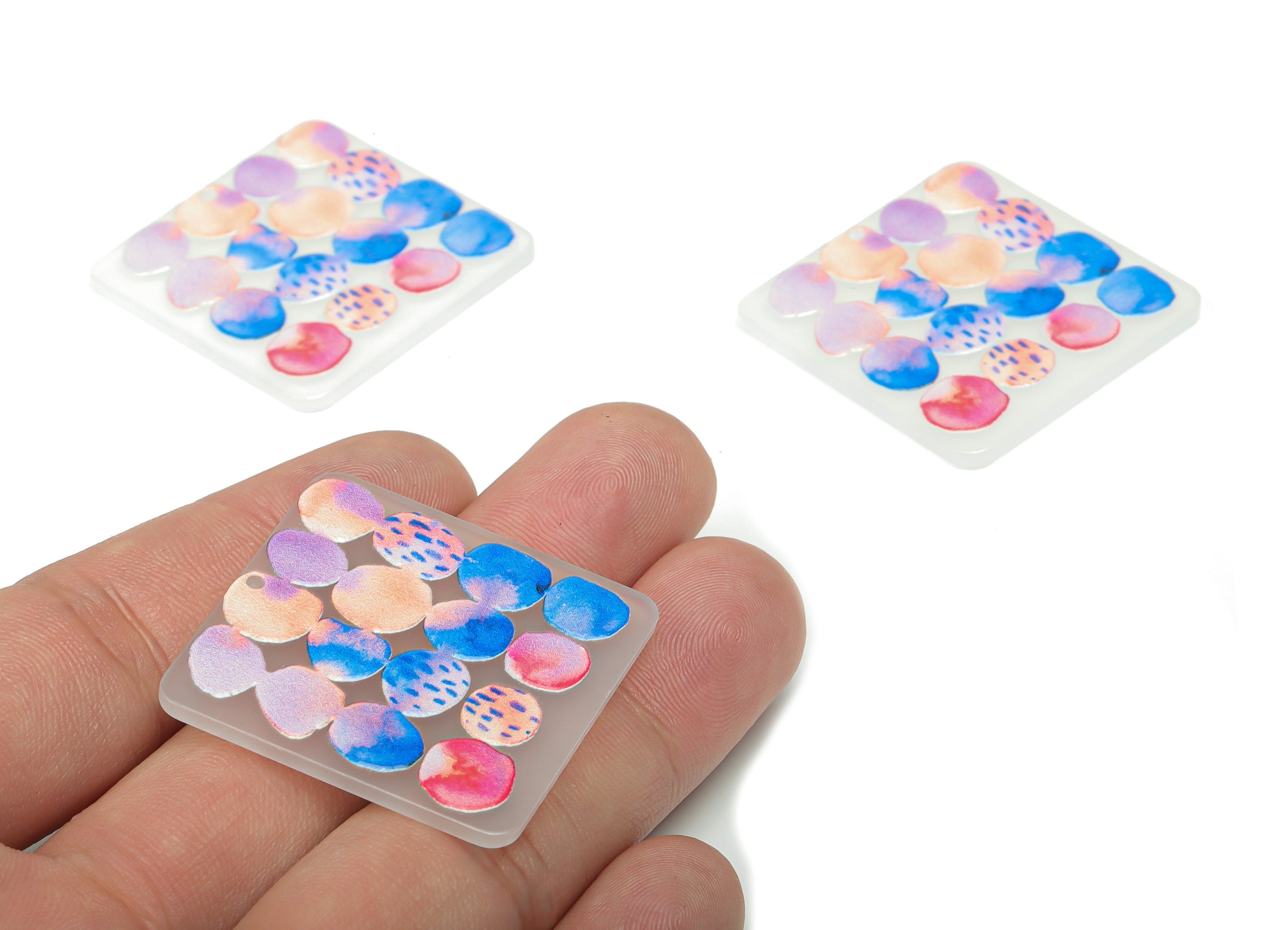 Acrylic Bubble Square Earring Charms - Acrylic Square Pendant - Printing Textured - Jewelry Making Supplies - 34.83x34.76x2.24mm - AC2475A - DOMEDBAZAAR