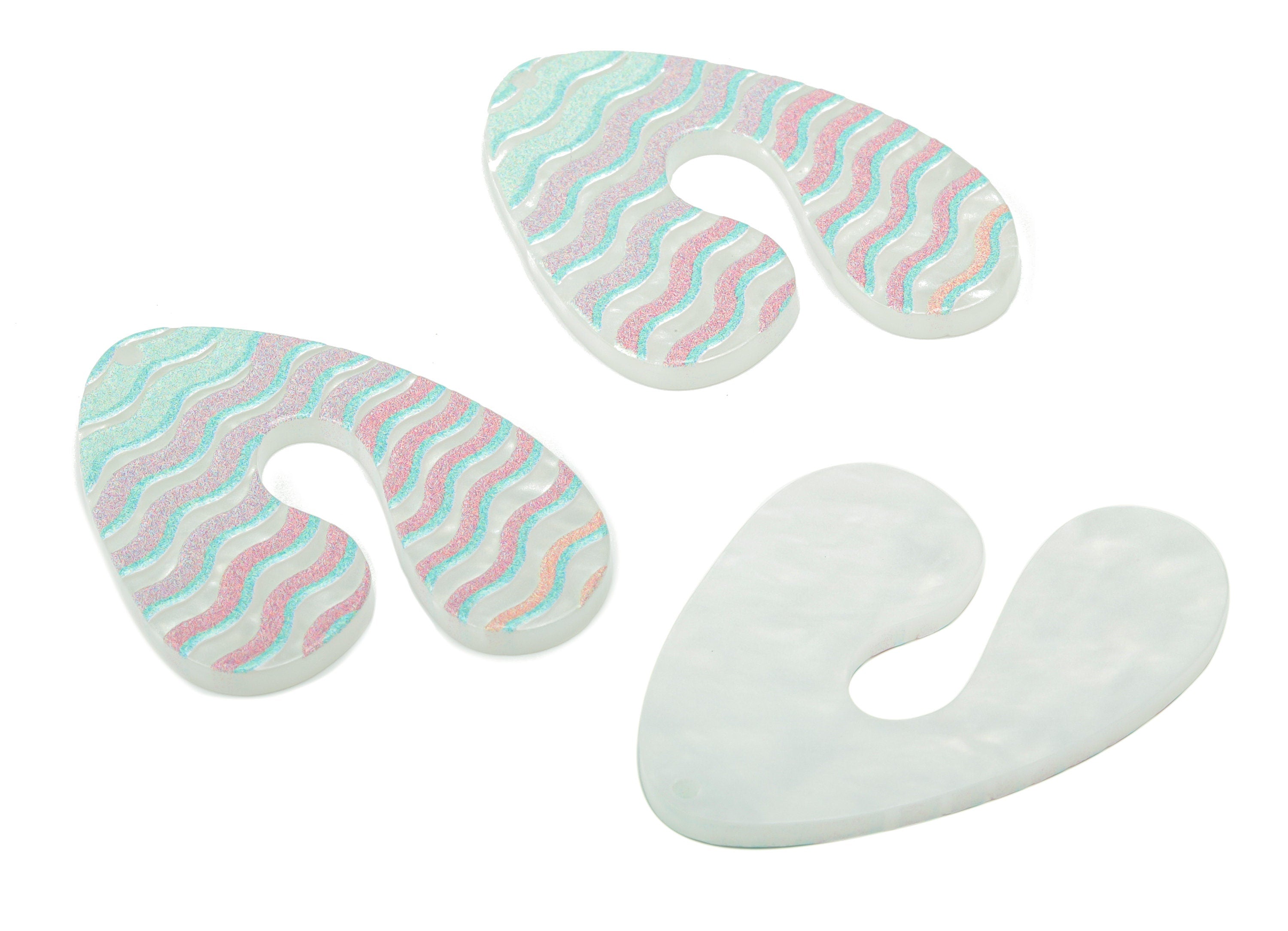 Acrylic U Wave Earring Charms - Acrylic Wave U Pendant - Printing Textured - Jewelry Making Supplies - 40.49x30x2.42mm - AC2469B - DOMEDBAZAAR