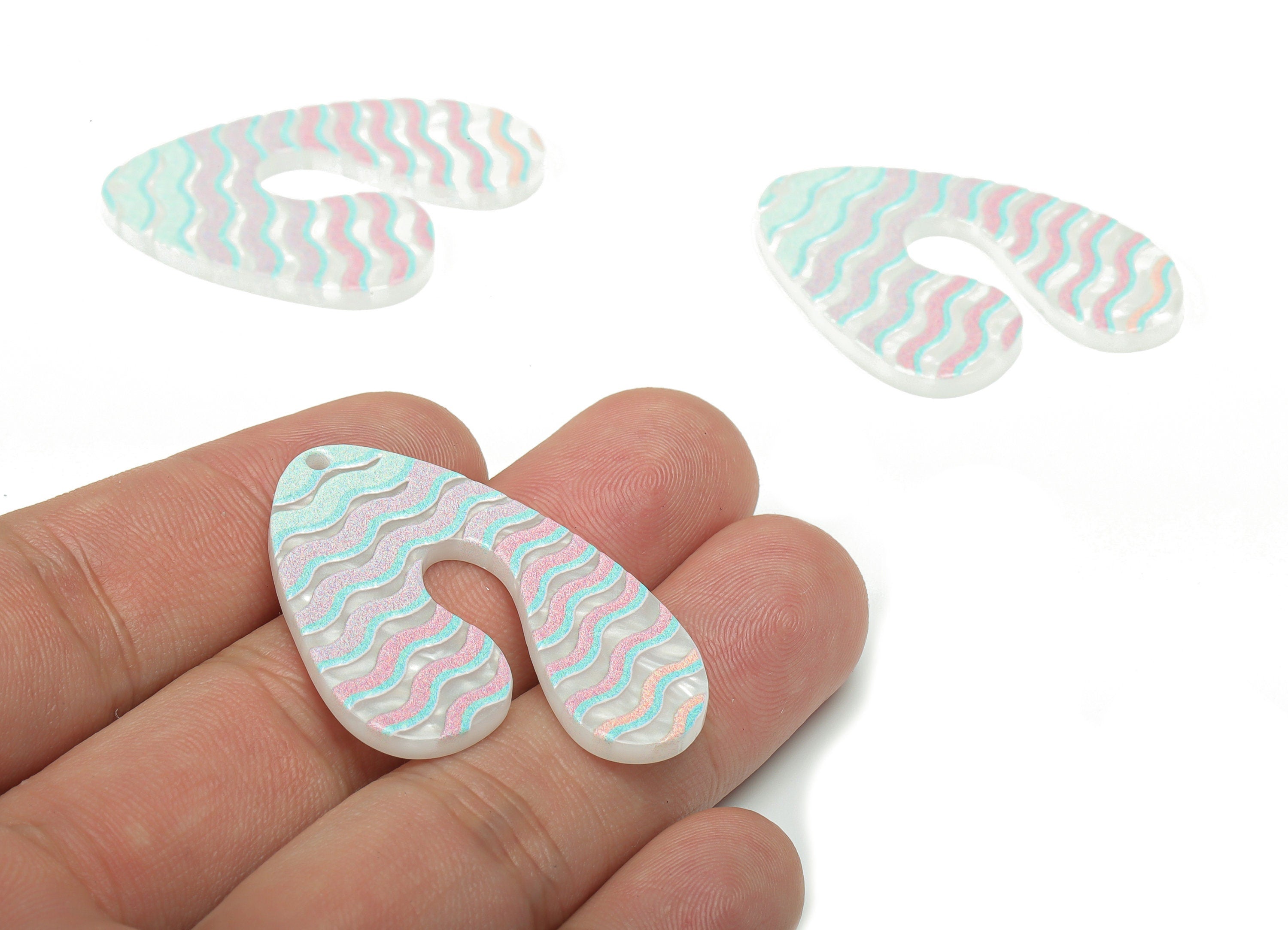 Acrylic U Wave Earring Charms - Acrylic Wave U Pendant - Printing Textured - Jewelry Making Supplies - 40.49x30x2.42mm - AC2469B - DOMEDBAZAAR