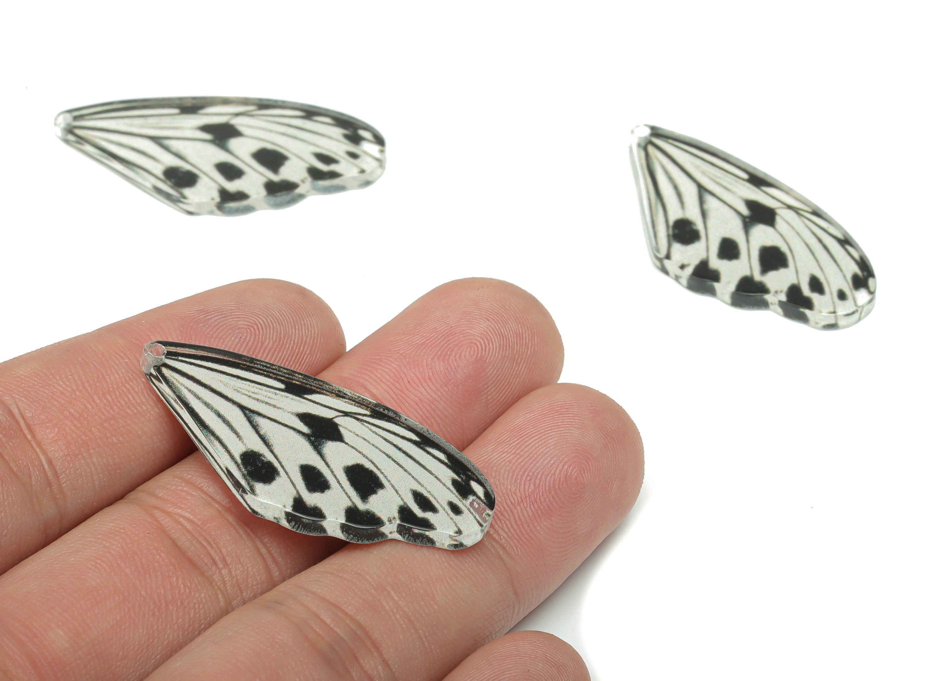 Acrylic Butterfly Wings Earring Charms - Acrylic Wing Pendant - Printing Textured - Jewelry Making Supplies - 39.55x19.48x2.21mm - AC2474B - DOMEDBAZAAR