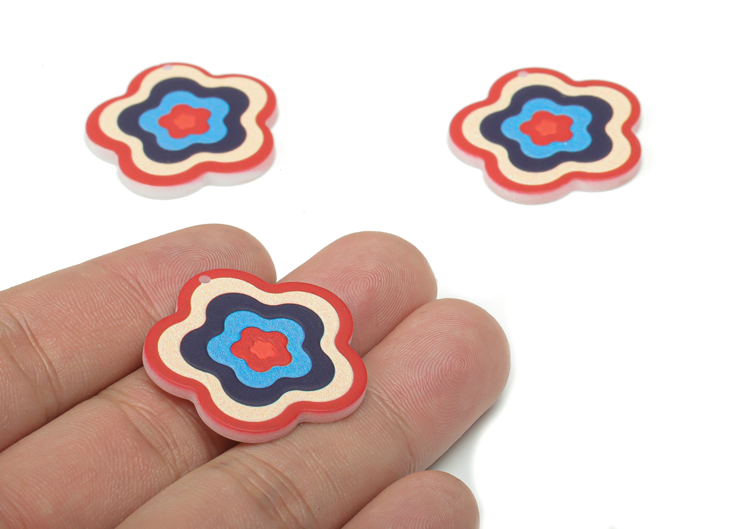 Acrylic Flower Spiral Flower Earring Charms - Acrylic Flower Pendant - Printing Textured - Jewelry Supplies - 29.51x29x1.86mm - AC2479A - DOMEDBAZAAR