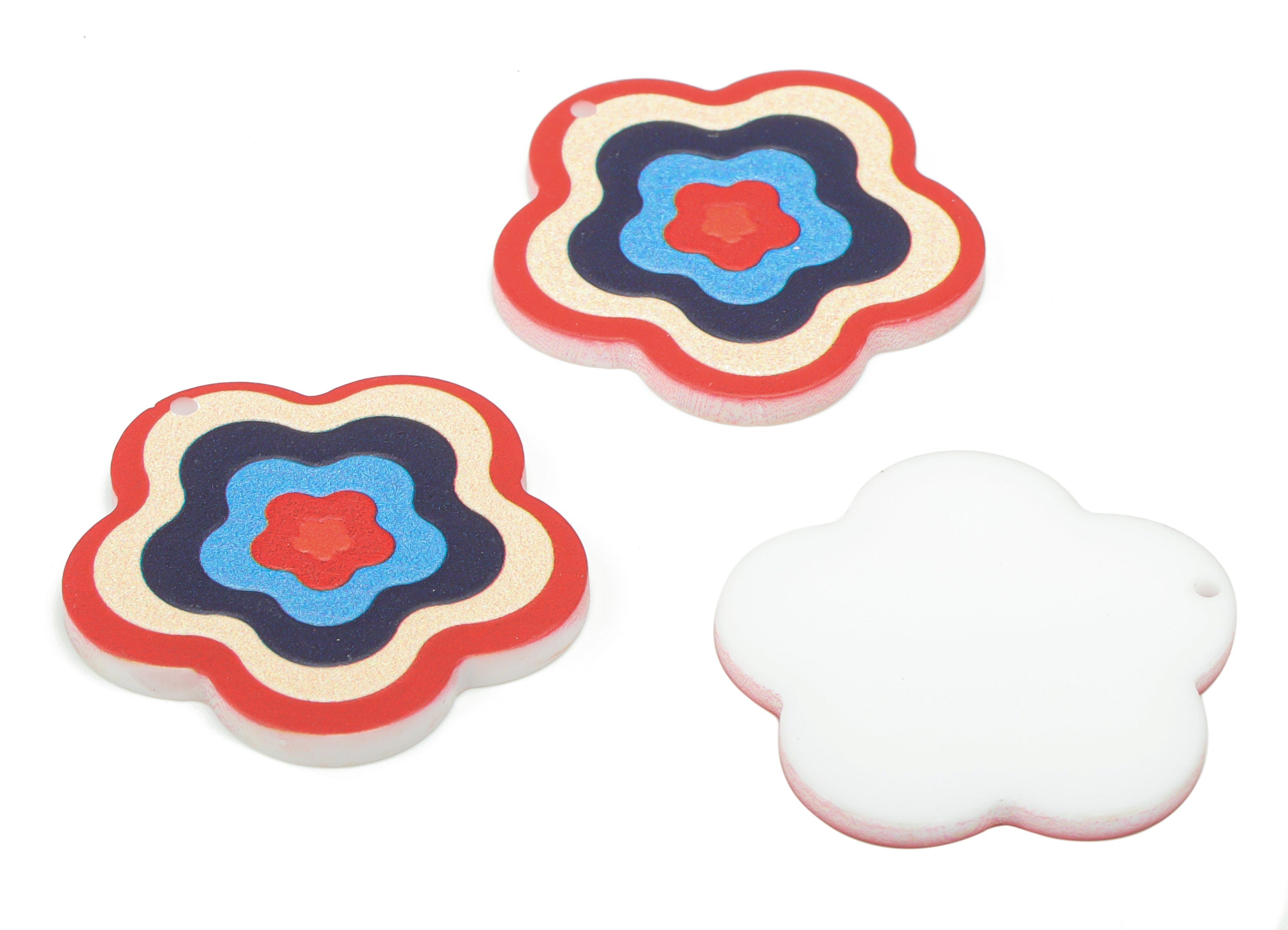 Acrylic Flower Spiral Flower Earring Charms - Acrylic Flower Pendant - Printing Textured - Jewelry Supplies - 29.51x29x1.86mm - AC2479A - DOMEDBAZAAR