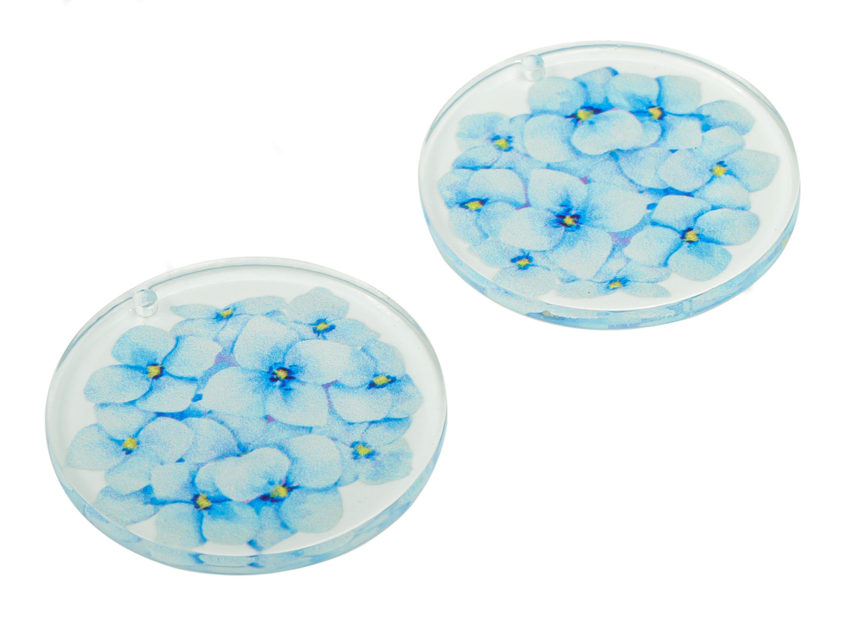 Acrylic Round Flower Earring Charms - Acrylic Flower Circle Pendant - Printing Textured - Jewelry Supplies - 29.81x29.81x2.28mm - AC2484C - DOMEDBAZAAR